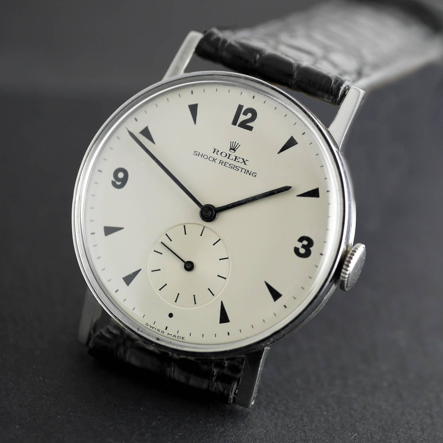Rolex Stainless Steel Precision Shock Resisting Wristwatch c1945 In Excellent Condition In London, GB
