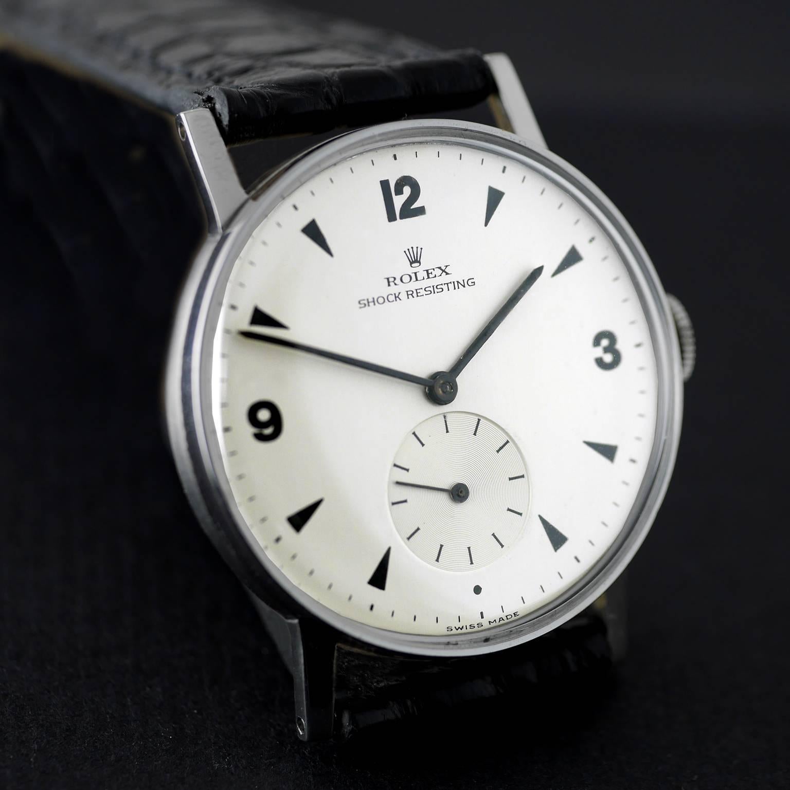 Women's or Men's Rolex Stainless Steel Precision Shock Resisting Wristwatch c1945