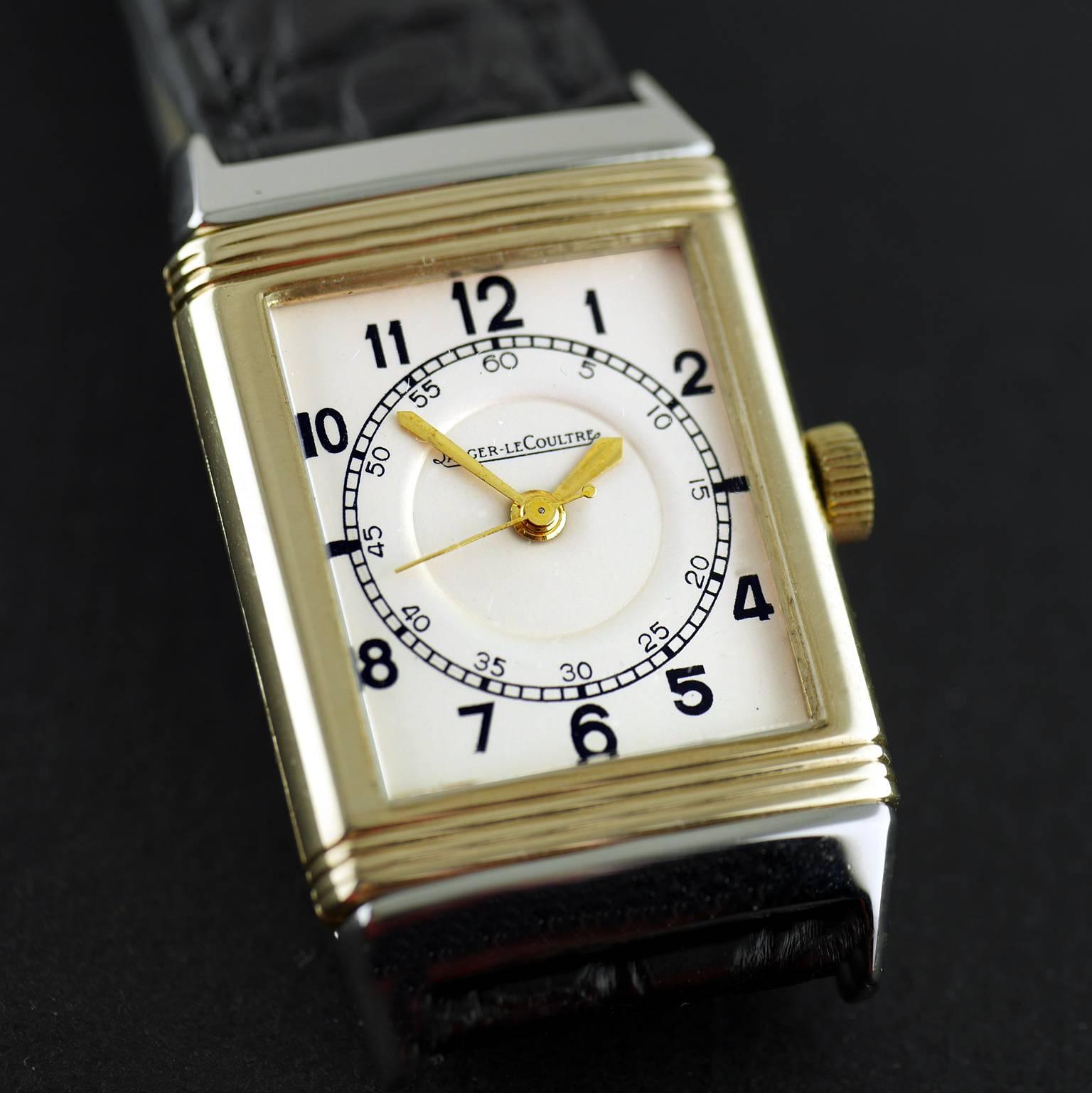 Art Deco Jaeger Le Coultre Yellow Gold Stainless Steel Reverso Original dated 1937