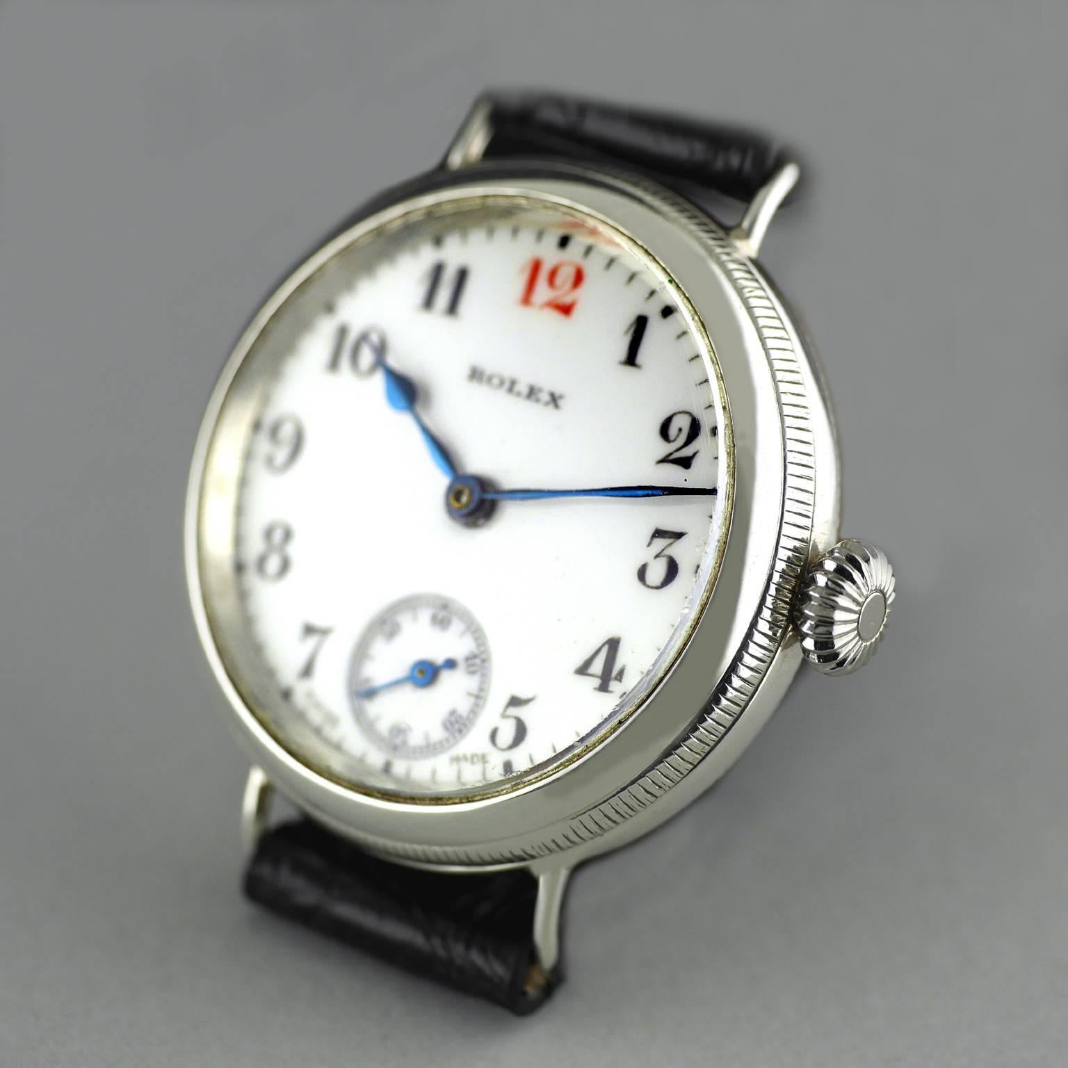 Rolex Sterling Silver Officers Trench Wristwatch, 1917 In Excellent Condition In London, GB