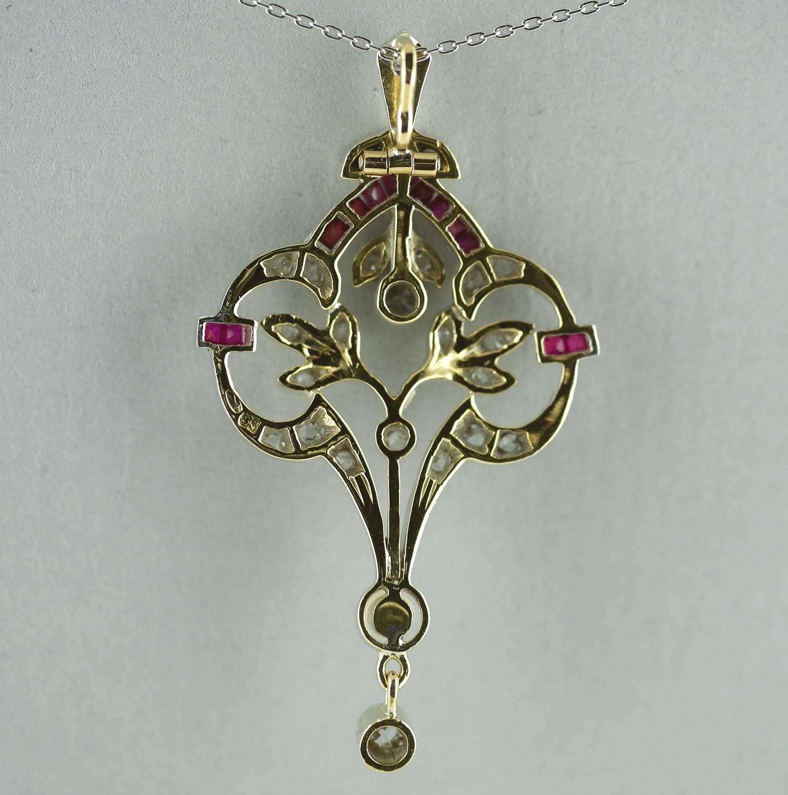 18 Carat Diamond, Ruby, Pearl, Belle Époque Pendant, circa 1910 5