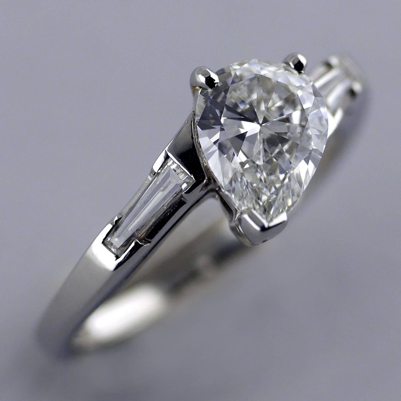 1.01 Carat Pear Shape Certified D Colour Platinum Diamond Ring  In Excellent Condition In London, GB