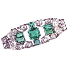 1.70 Carat Certified Emerald Diamond Platinum Brooch, circa 1930