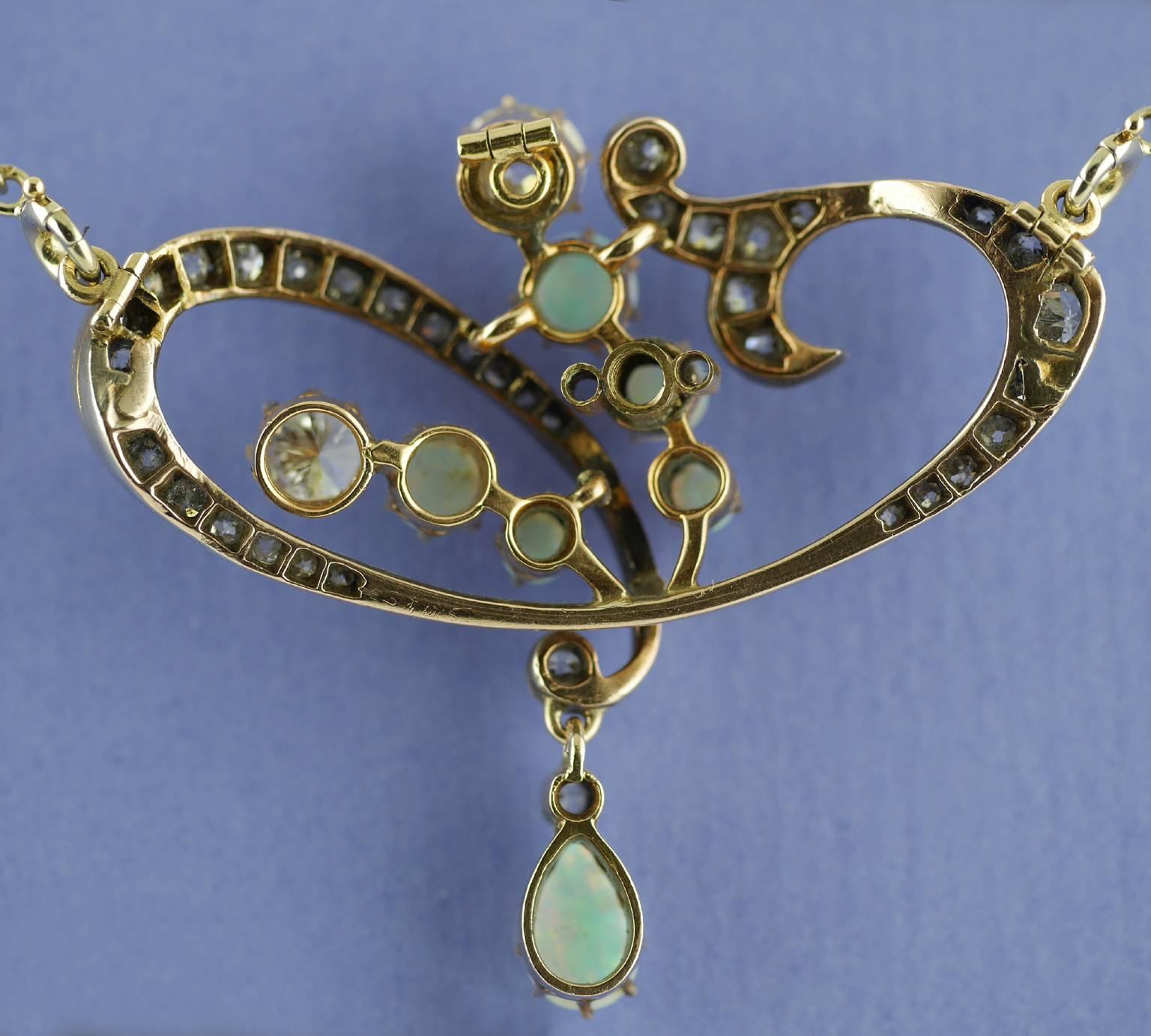 Women's Art Nouveau Diamond Opal Pendant/Brooch, circa 1900 For Sale