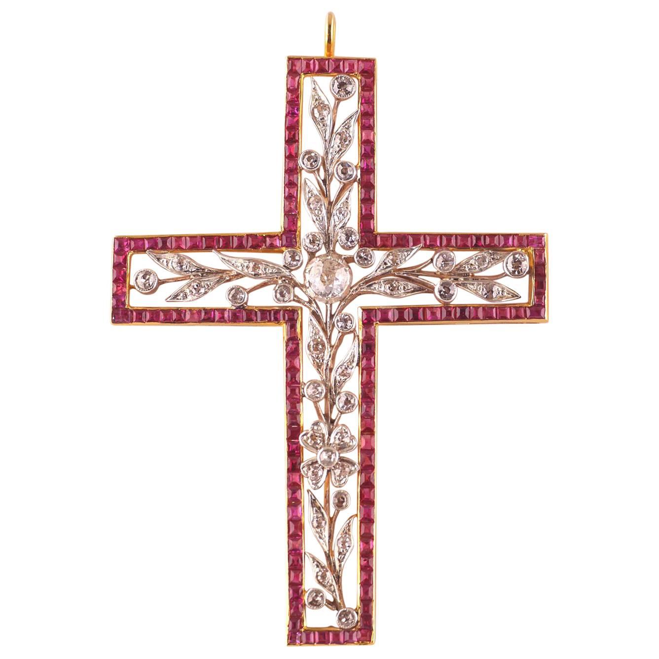 Croix victorienne en rubis et diamant, vers 1850