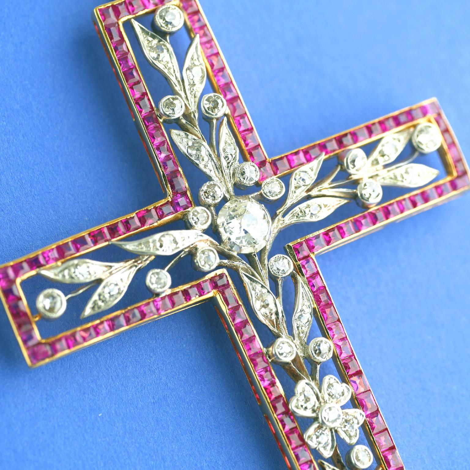 Victorian Ruby Diamond Cross, circa 1850 For Sale 1