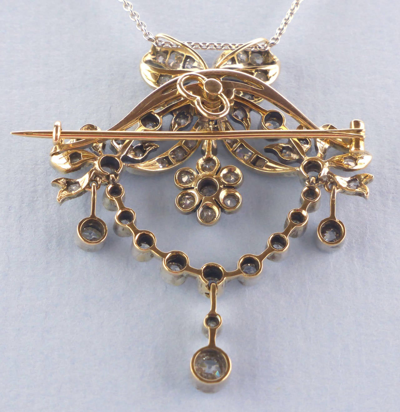 Women's Diamond Silver Set Yellow Gold Belle Époque Diamond Pendant, circa 1910 For Sale
