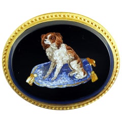 Victorian King Charles Spaniel Dog Micromosaic Brooch, circa 1870