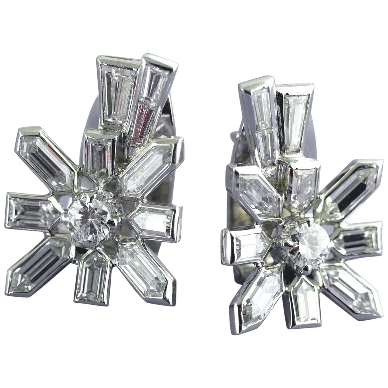 Diamond White Gold Sputnik Earrings, circa 1958