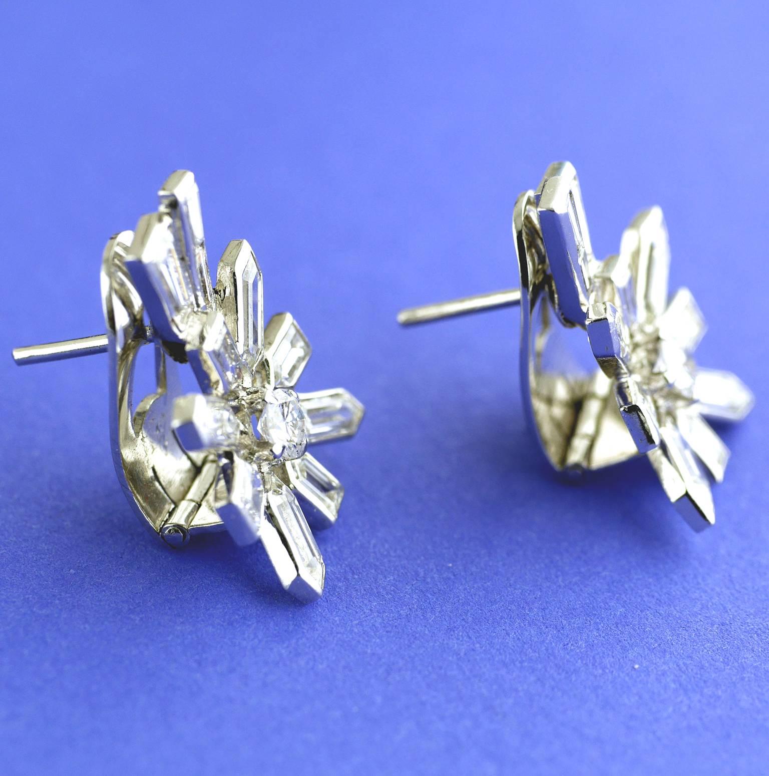 Diamond White Gold Sputnik Earrings, circa 1958 4