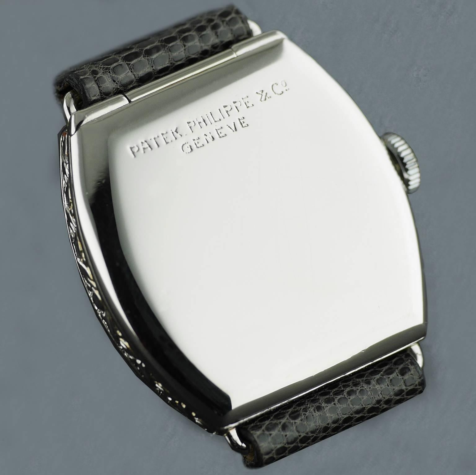 Women's Patek Philippe Platinum Art Deco Tonneau Shaped Manual Wristwatch, 1938