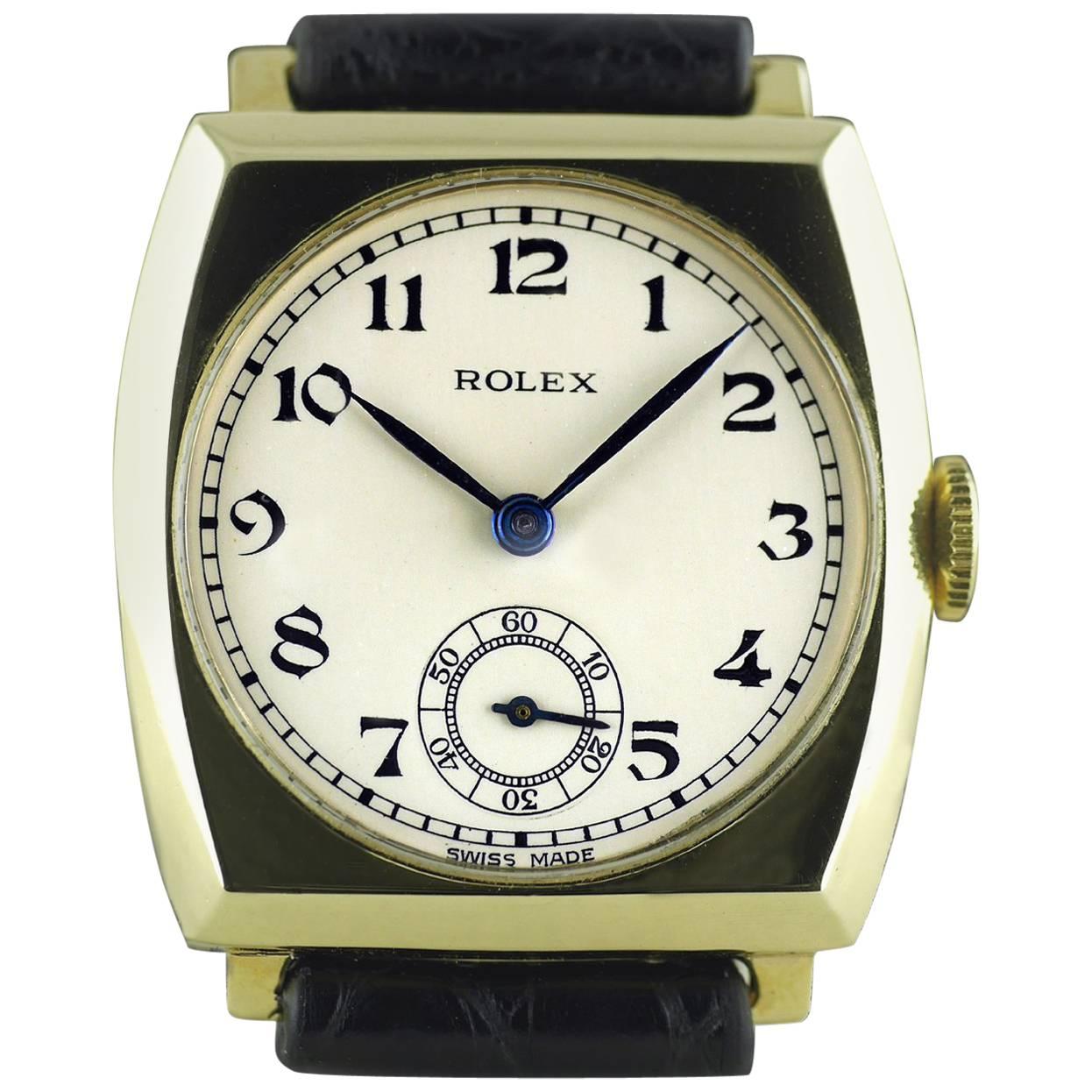 Rolex Yellow Gold Art Deco Tonneau Wristwatch, 1937