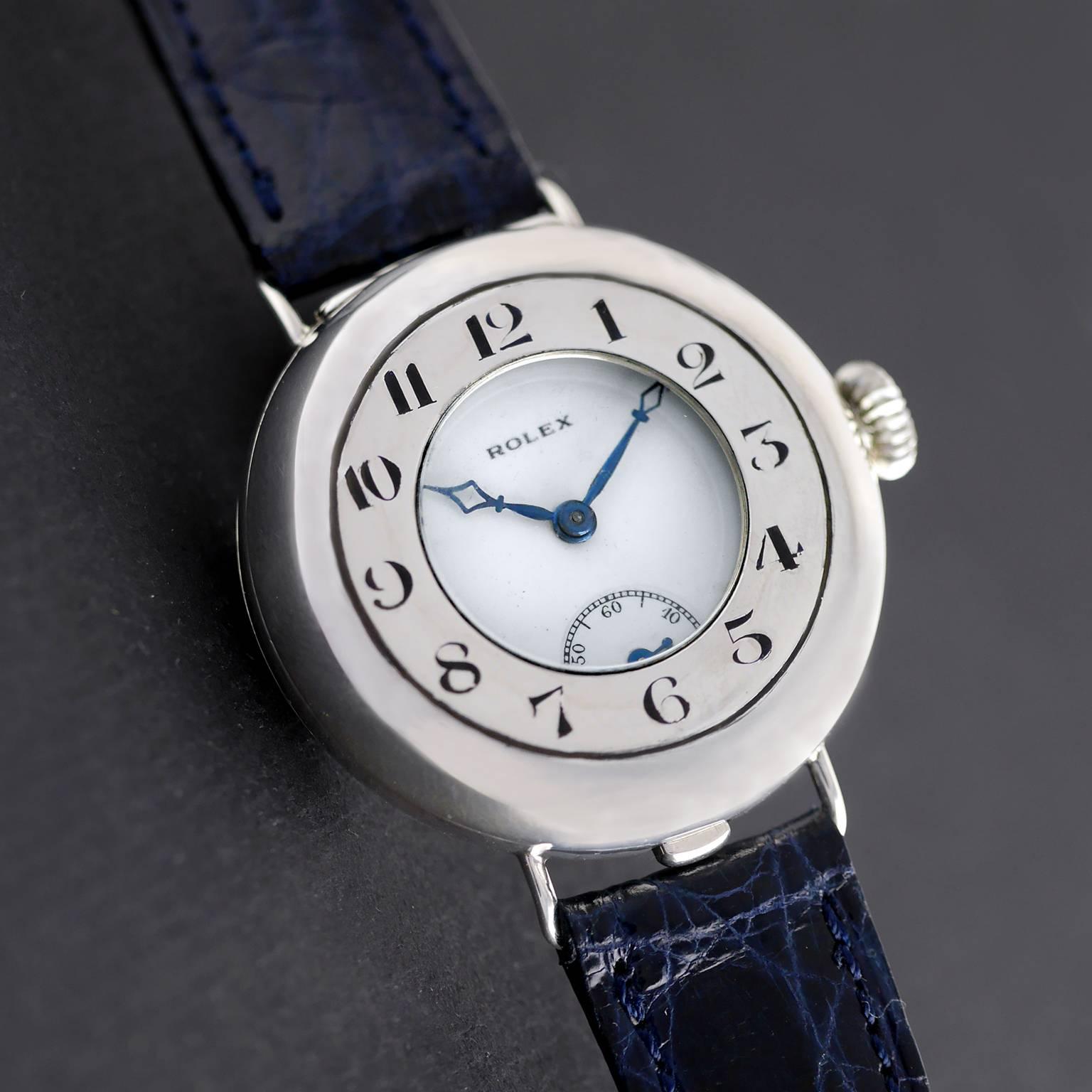 Rolex Sterling Silver Half Hunter Officer's Wristwatch, 1919 In Excellent Condition In London, GB