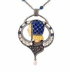 Masriera Art Nouveau Pendant Necklace in 18K Gold, Platinum & Diamonds