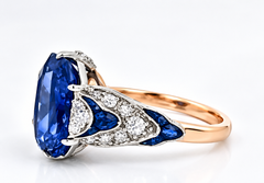 Bague Art déco en platine avec saphir bleu, 5,76 ct (non traité thermiquement), diamants, 1930