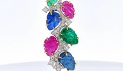 Art Deco 18K Gold Tutti Frutti Pendant Necklace with Gemstones