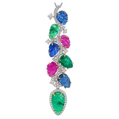 Art Deco 18K Gold Tutti Frutti Pendant Necklace with Gemstones
