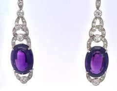 Edwardian 21ct Amethyst Platinum Drop Earrings with Diamond Accents