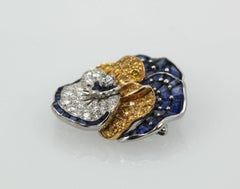 Oscar Heyman Sapphire Diamond Pansy Brooch 18 Karat