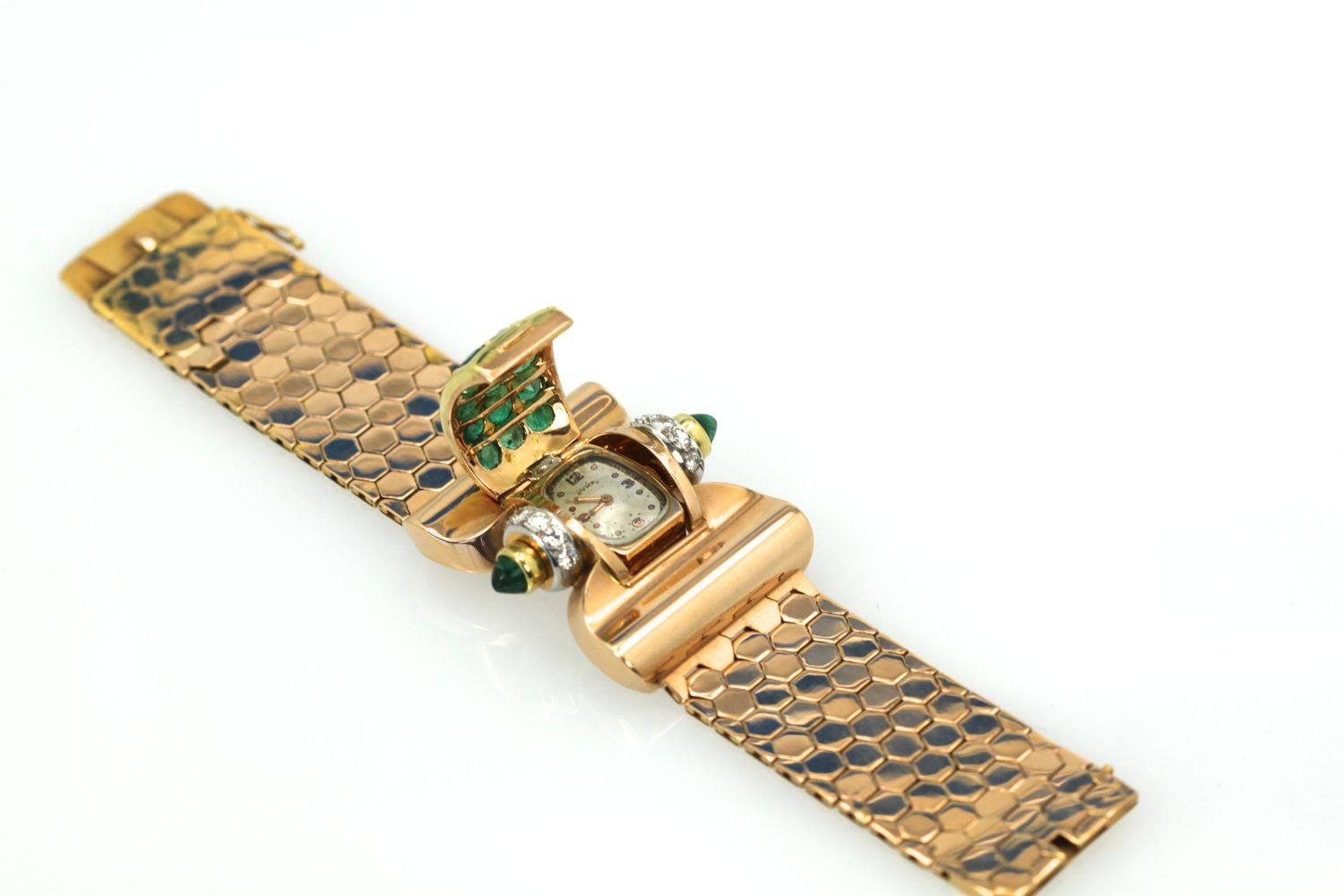 Modern Diamond Emerald Covered Wristwatch   For Sale