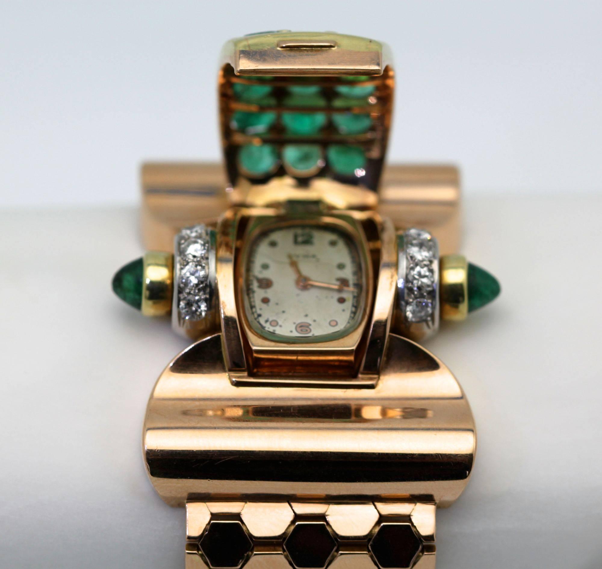 Women's Diamond Emerald Covered Wristwatch   For Sale