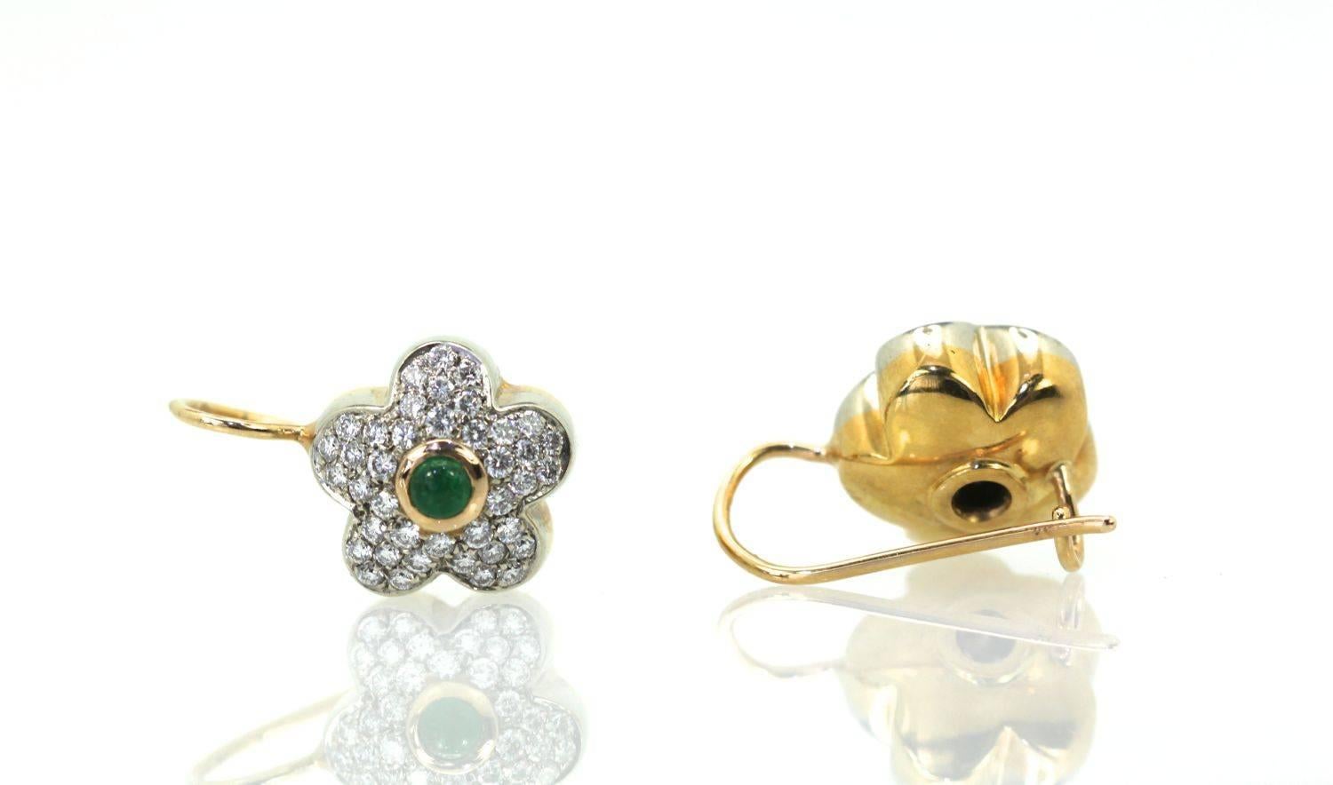 Contemporary Diamond Emerald Earrings 18 Karat For Sale