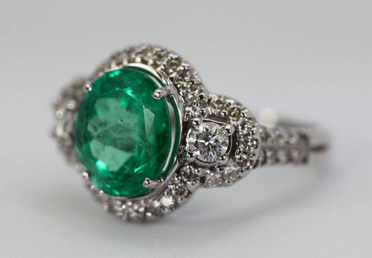 Emerald Diamond Estate Ring 14 Karat at 1stDibs