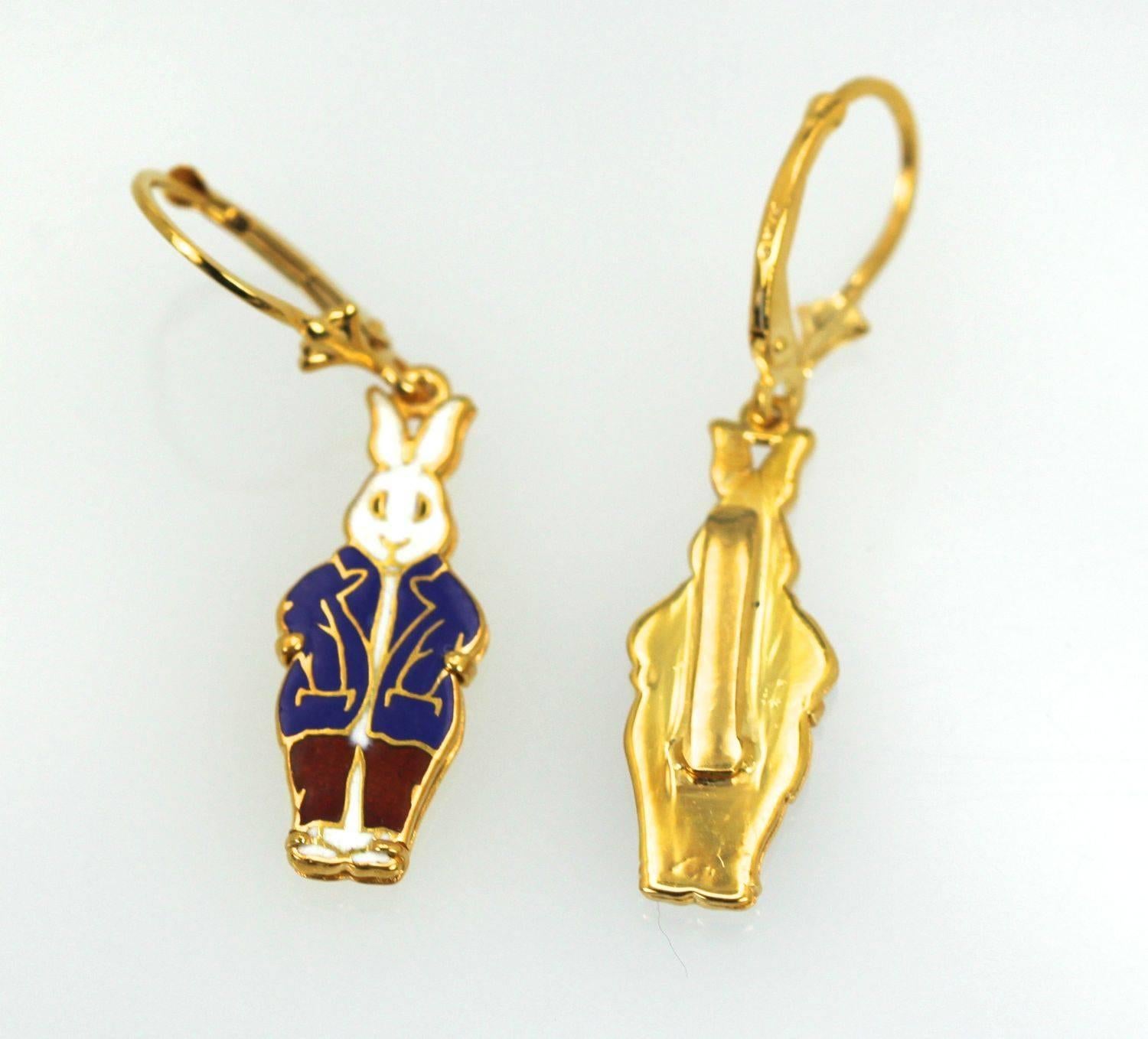 These fun earring started their life as bid clips in the mid 1920's.
I removed the chain and turned them into Earrings.  They are enameled with beautiful gold etching throughout.  Great for the child at heart or for your little ones.