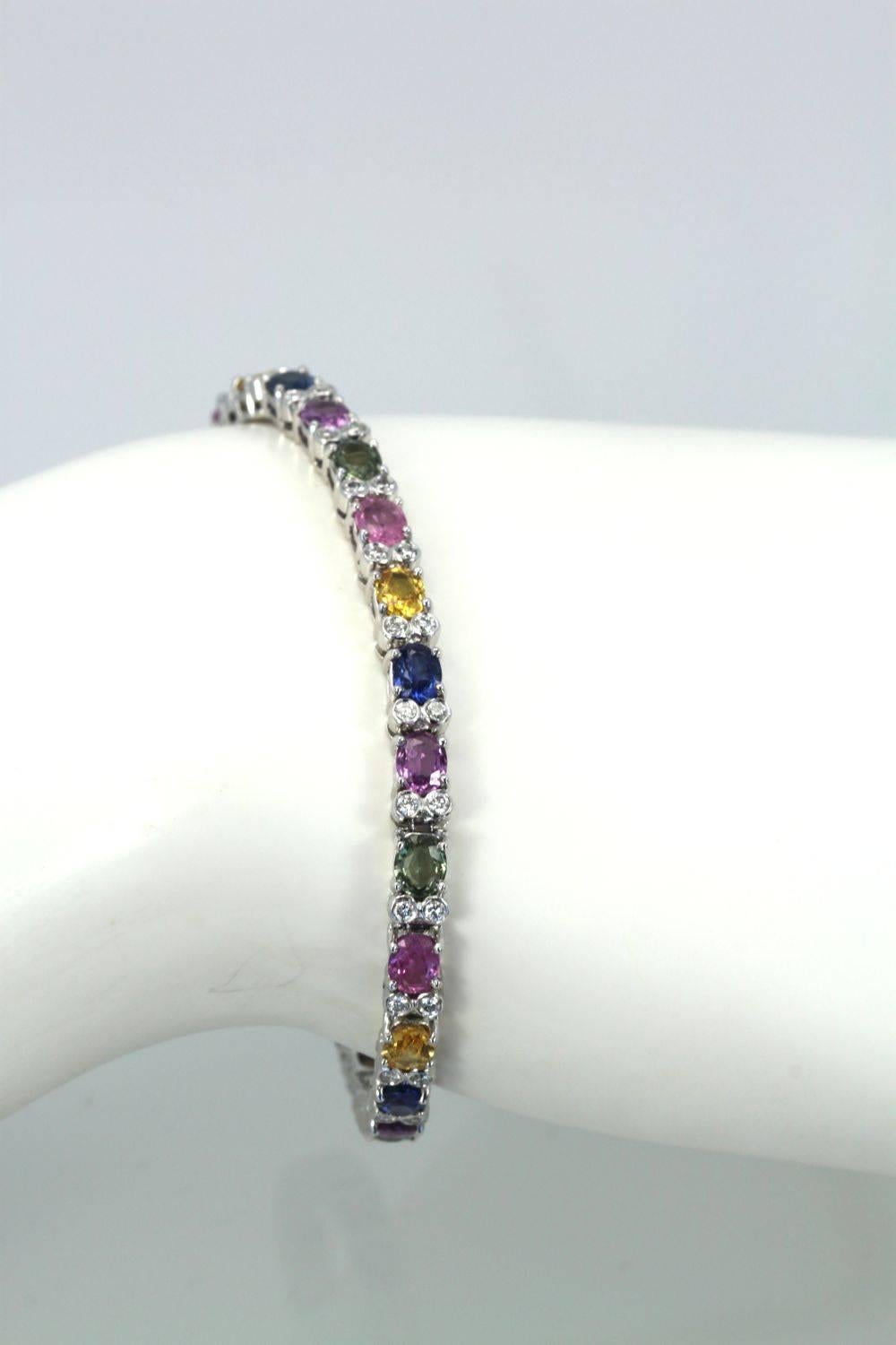 Modern Multi Colored Fancy Sapphire Diamond Bracelet 12.70 Carats For Sale