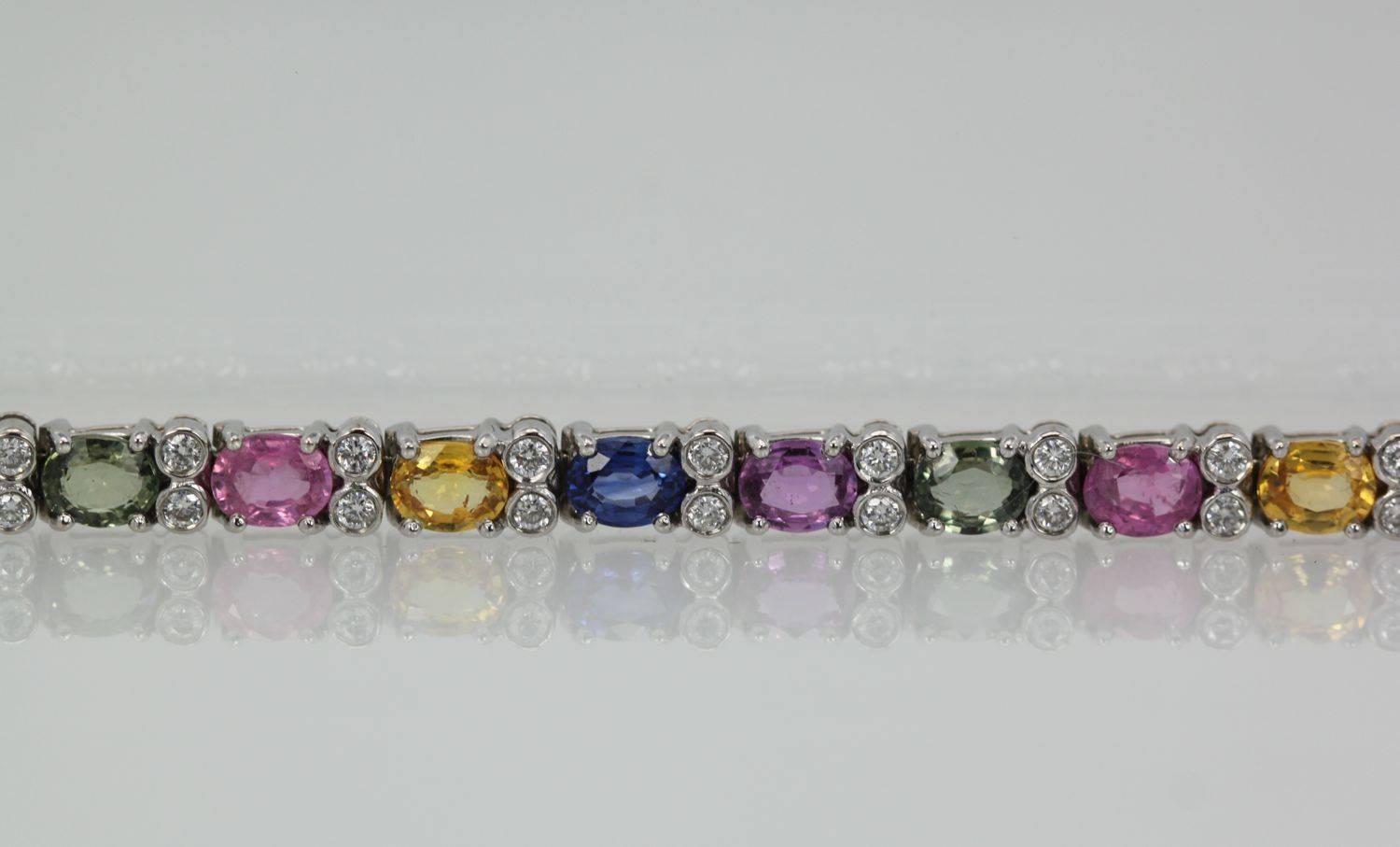 Multi Colored Fancy Sapphire Diamond Bracelet 12.70 Carats In Good Condition For Sale In North Hollywood, CA