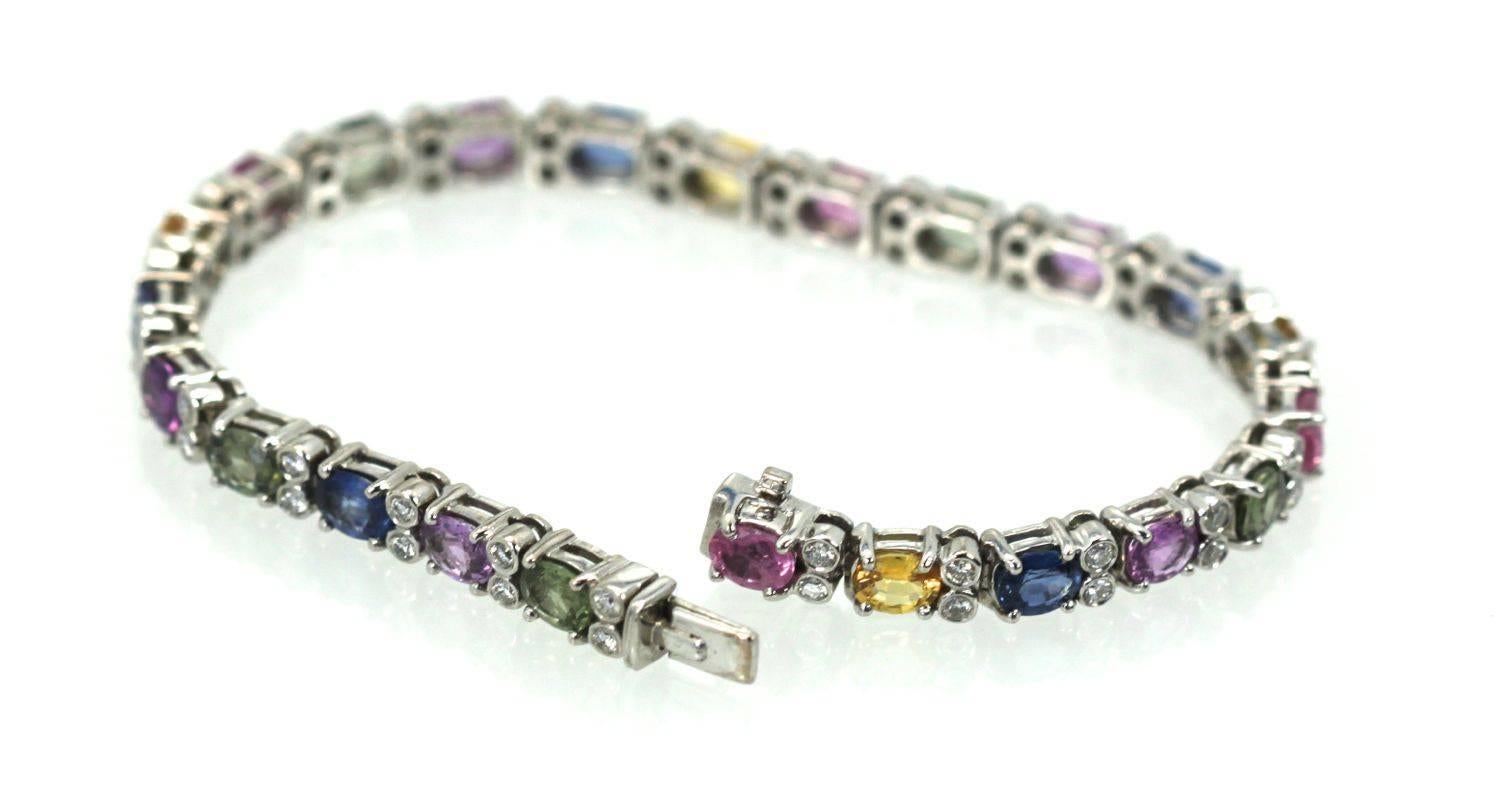 Multi Colored Fancy Sapphire Diamond Bracelet 12.70 Carats In Good Condition For Sale In North Hollywood, CA