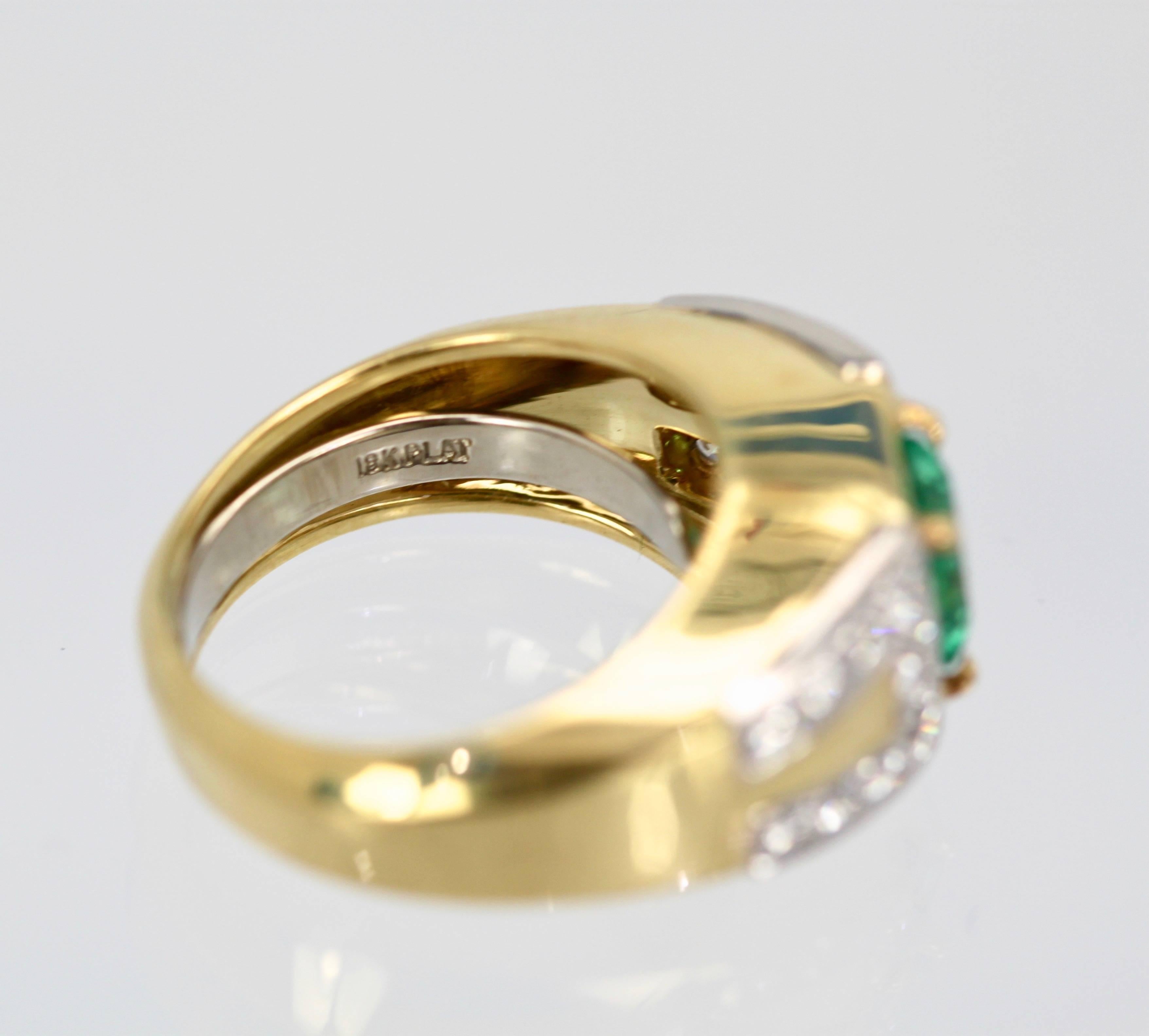 Emerald Cut David Webb Emerald Diamond Ring 18 Karat For Sale