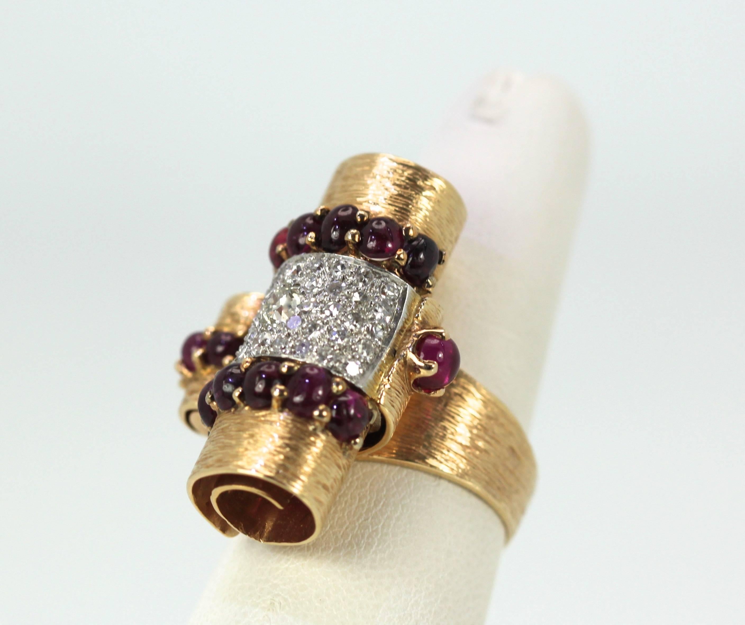Deco Retro 1930's Ruby Cabochon 14K Platinum Diamond Ring 4.49 Carats In Good Condition In North Hollywood, CA