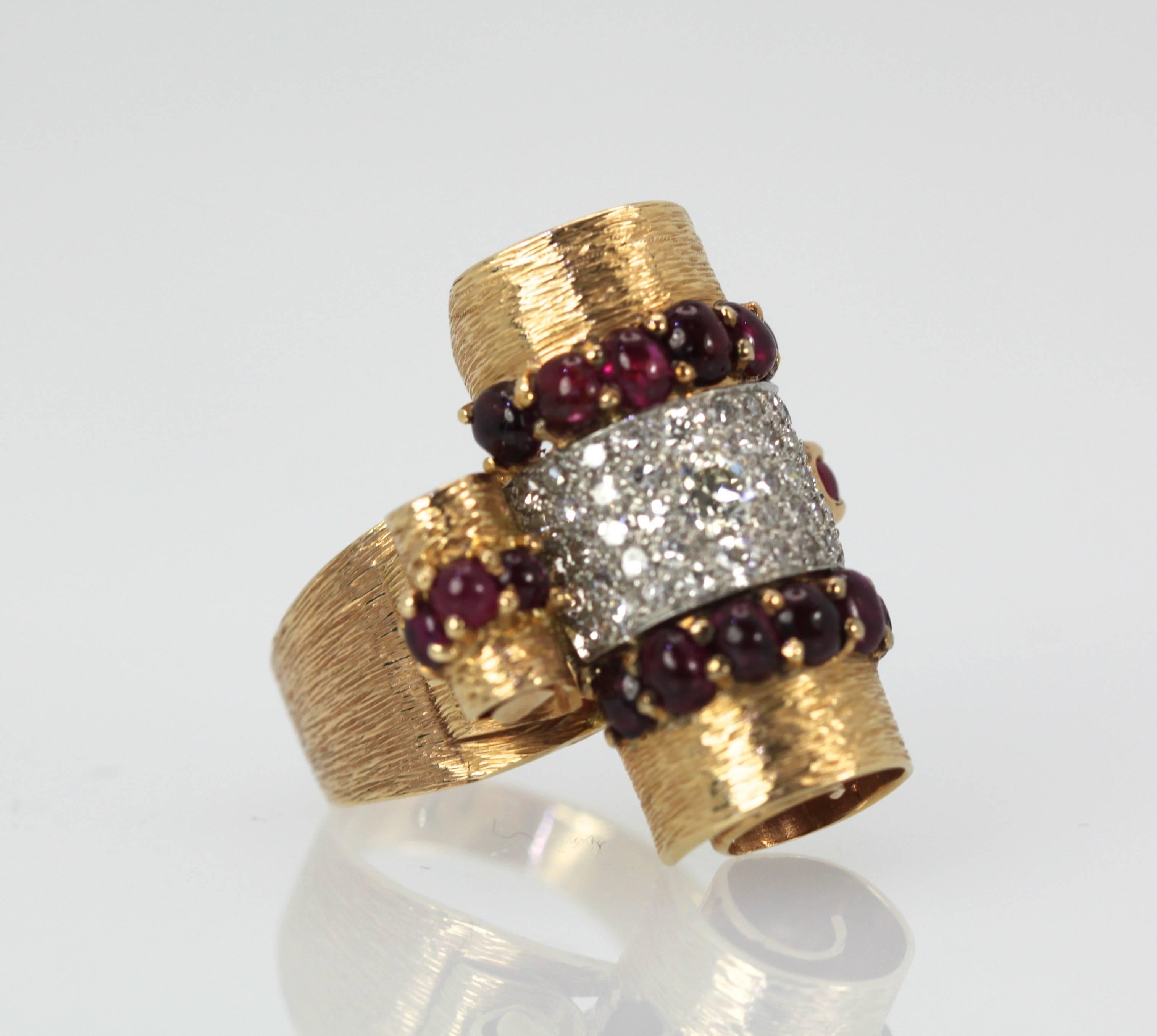 Deco Retro 1930's Ruby Cabochon 14K Platinum Diamond Ring 4.49 Carats 1