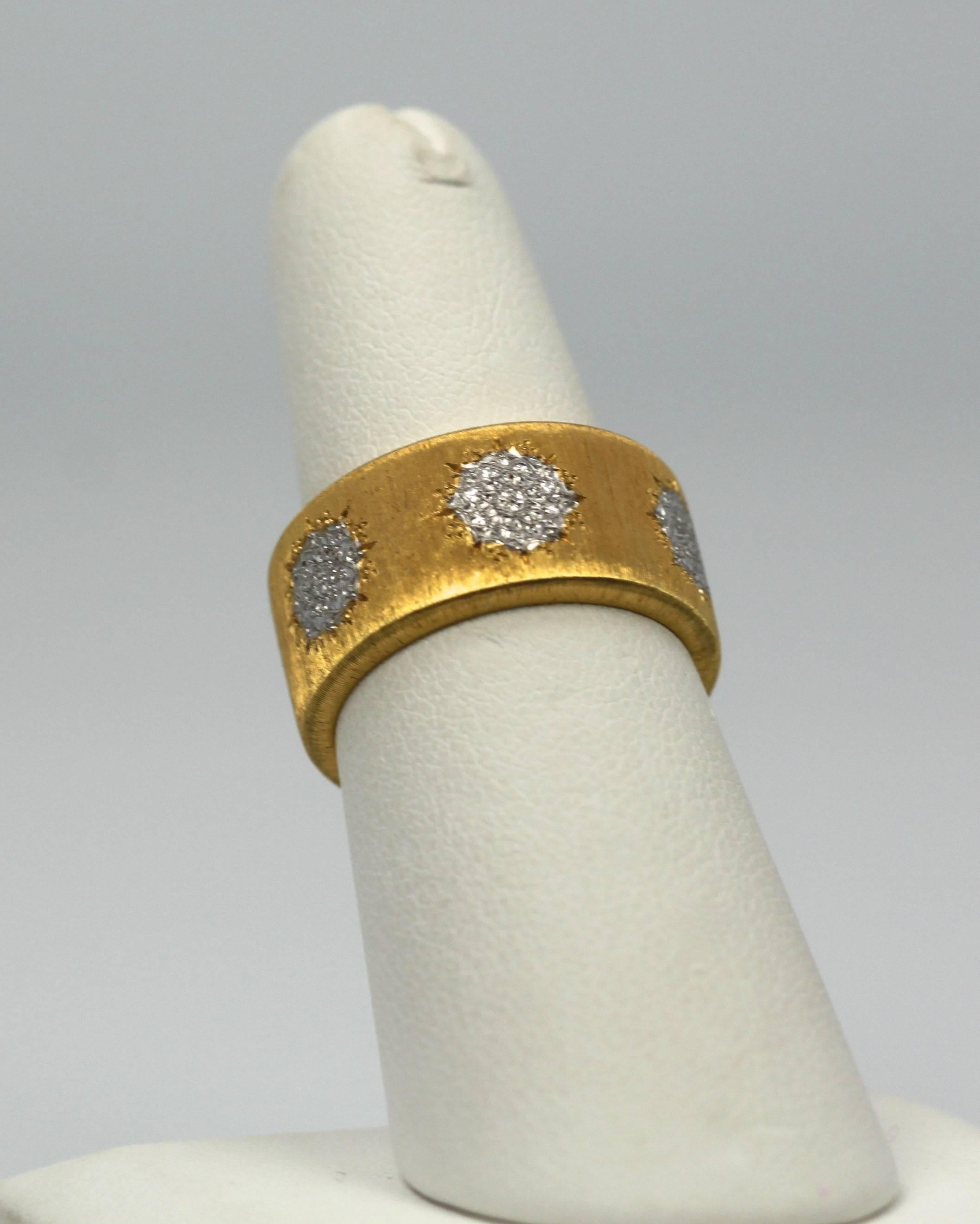 Modern Buccellati 18 Karat Textured Brushed Gold Ring White Gold Circles