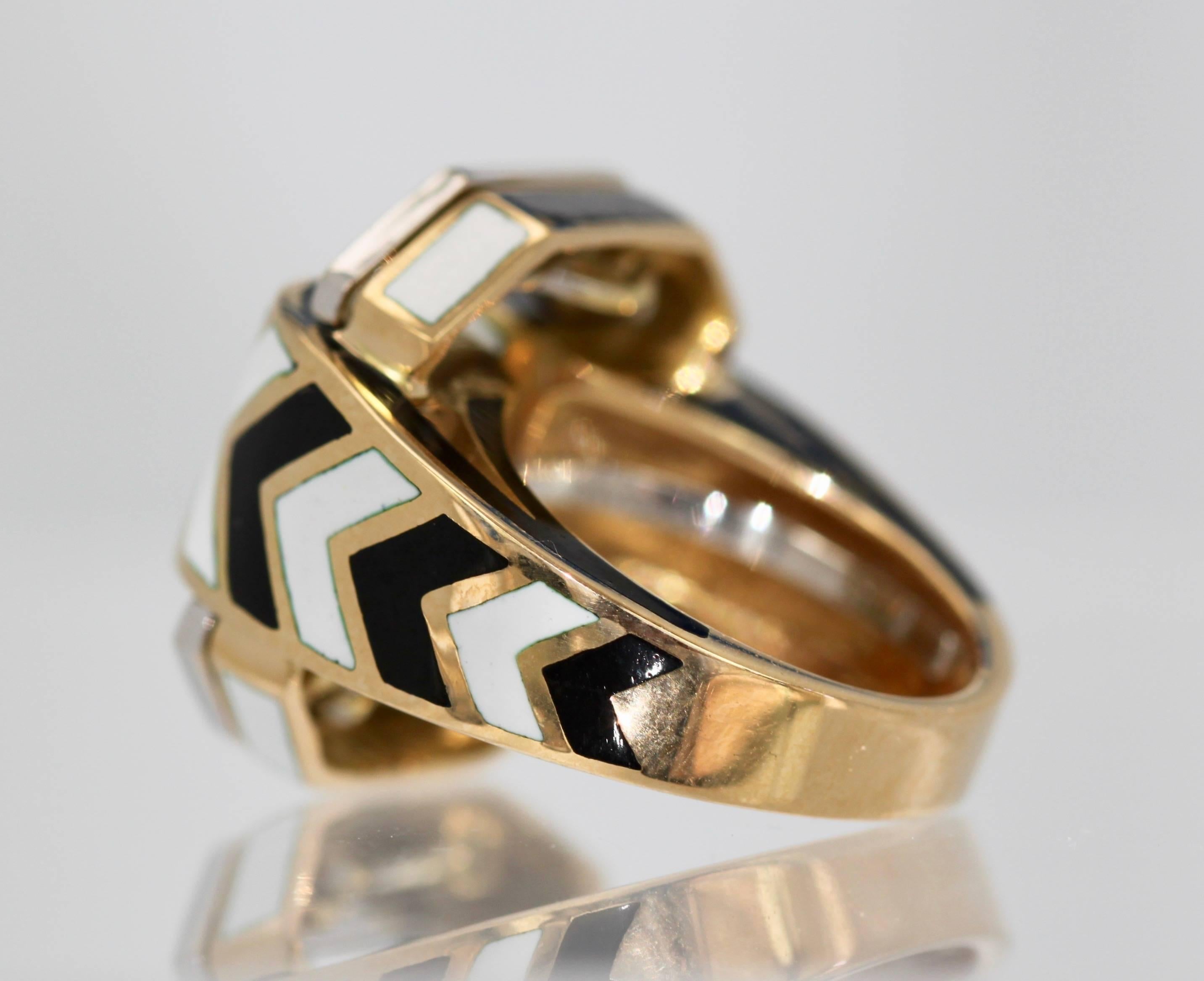 Modern David Webb Iconic Zebra Stripe Buckle Diamond Gold Ring 