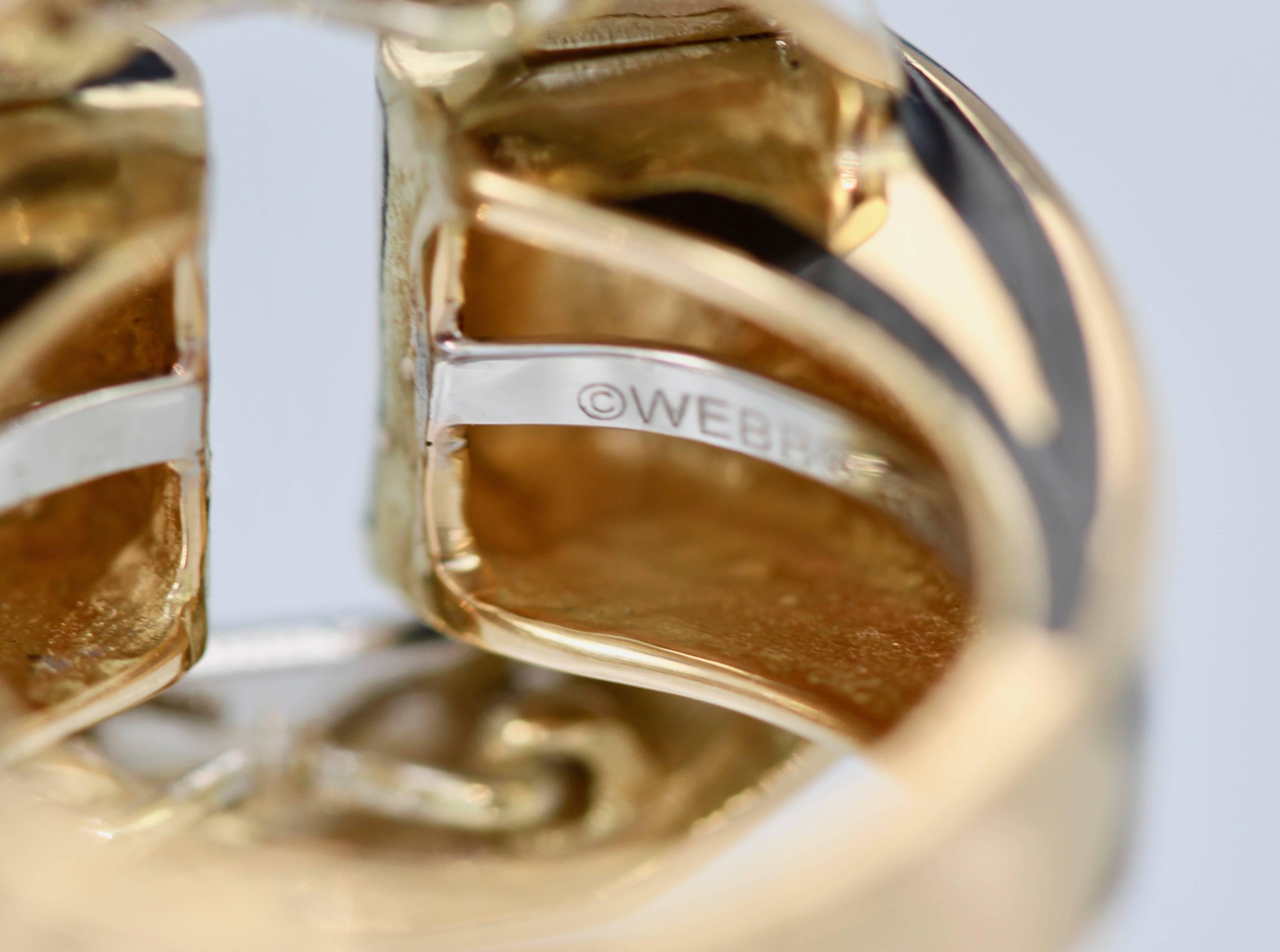 Women's or Men's David Webb Iconic Zebra Stripe Buckle Diamond Gold Ring 