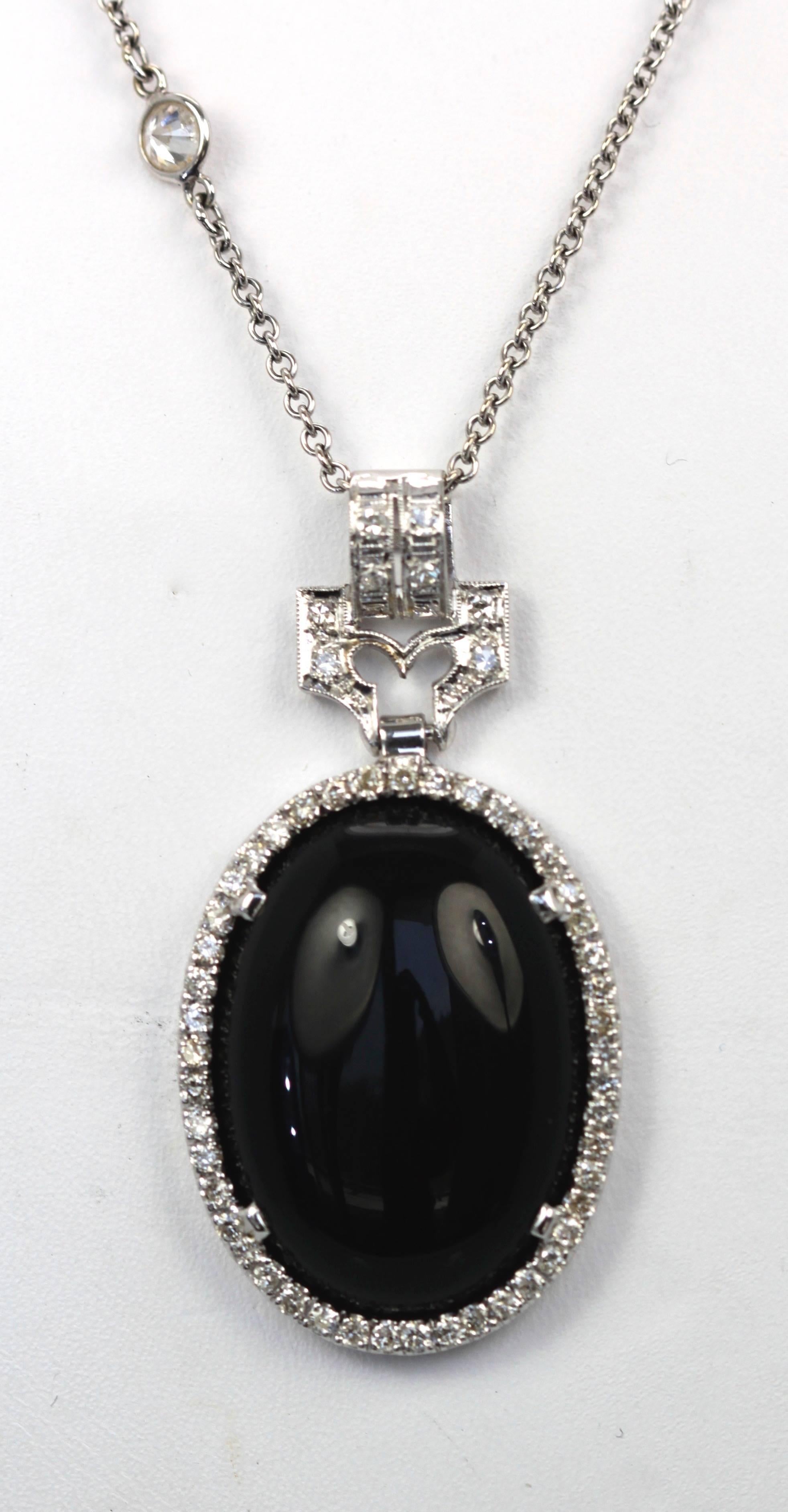 Art Deco Onyx Platinum Pendant Diamond Surround In Excellent Condition For Sale In North Hollywood, CA