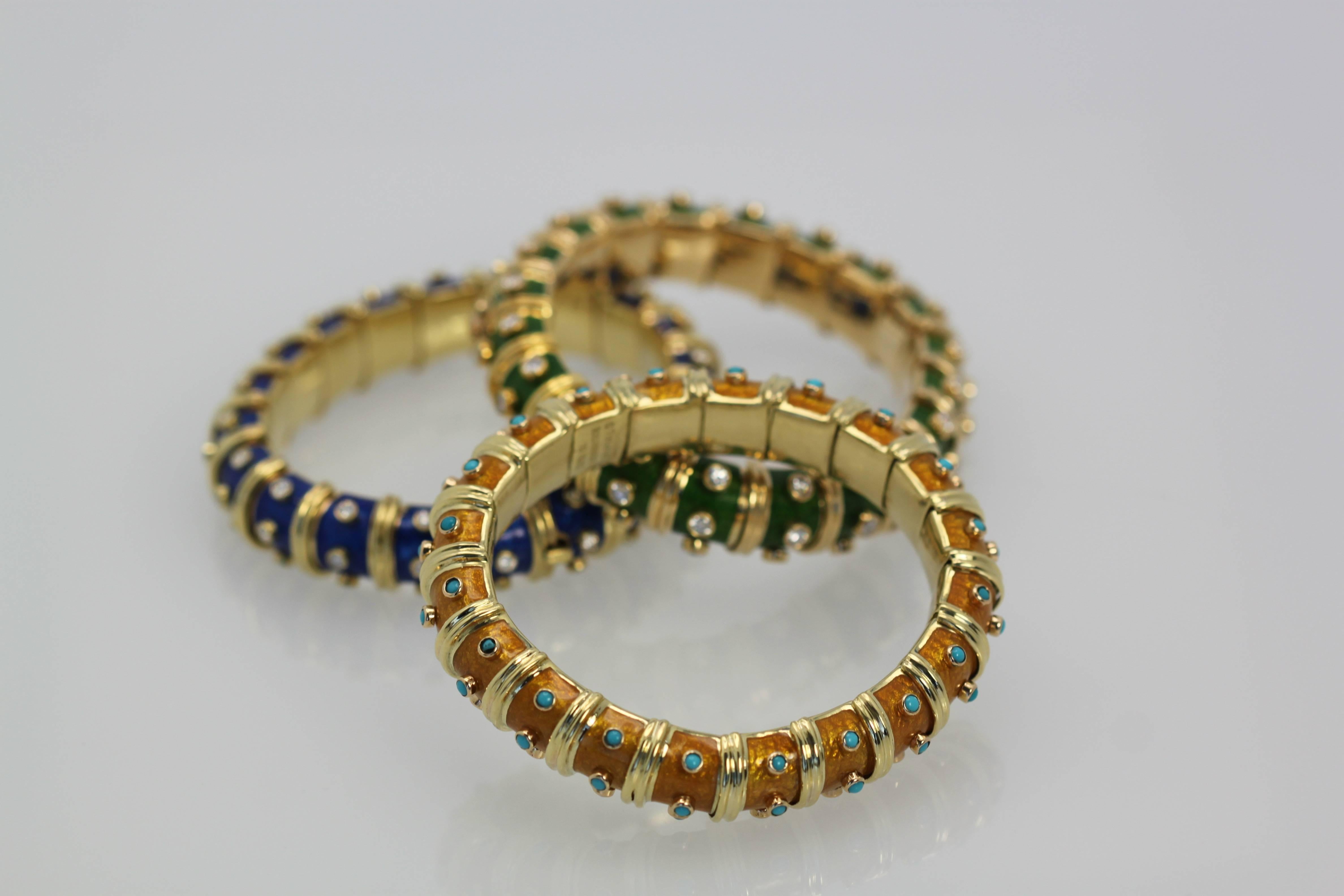 Modern Tiffany & Co. Jean Schulmberger Iconic Copper Enamel Turquoise Bracelet