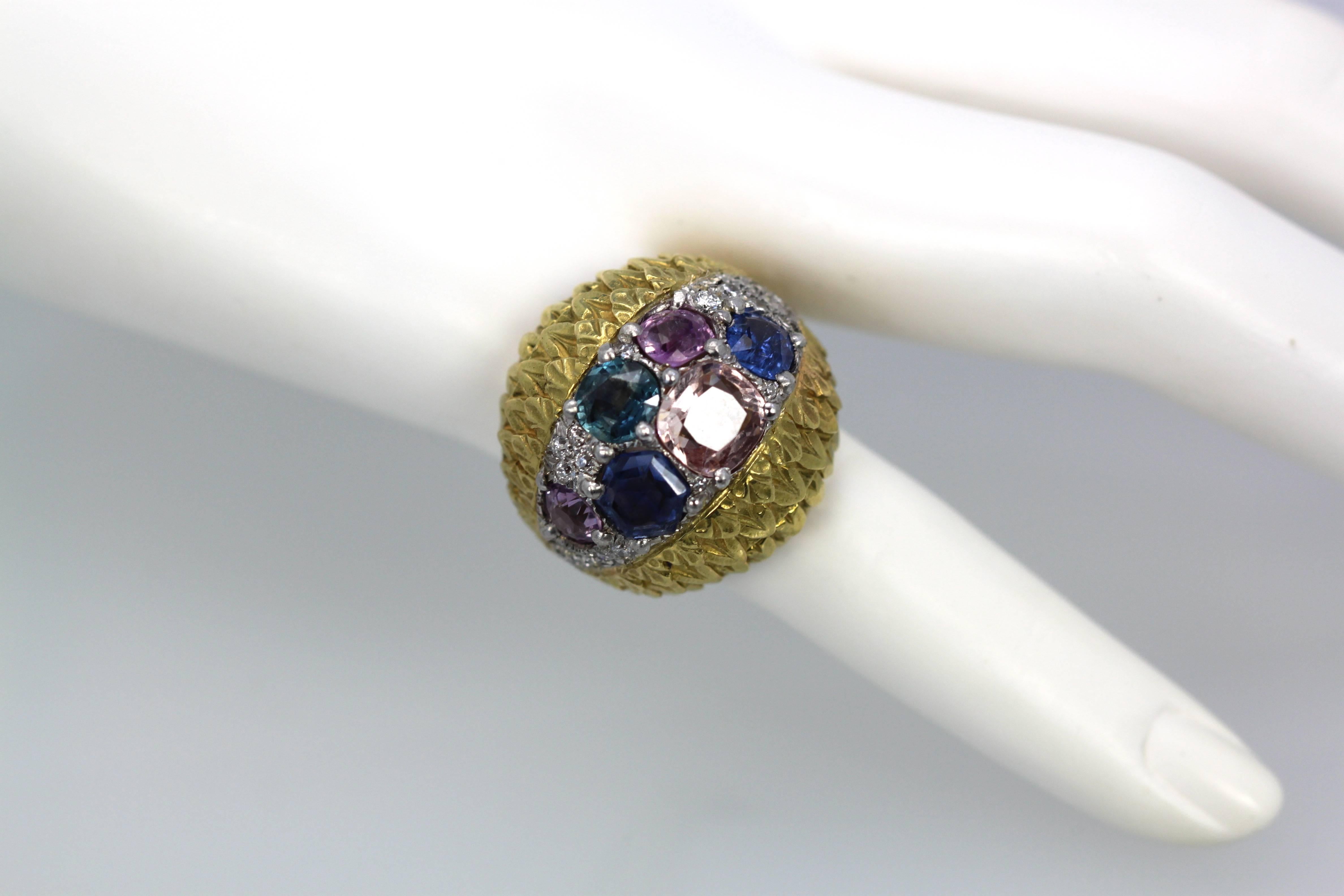 David Webb Fancy Sapphire Bombe Ring 6.55 Carat 18 Karat Platinum In Good Condition For Sale In North Hollywood, CA