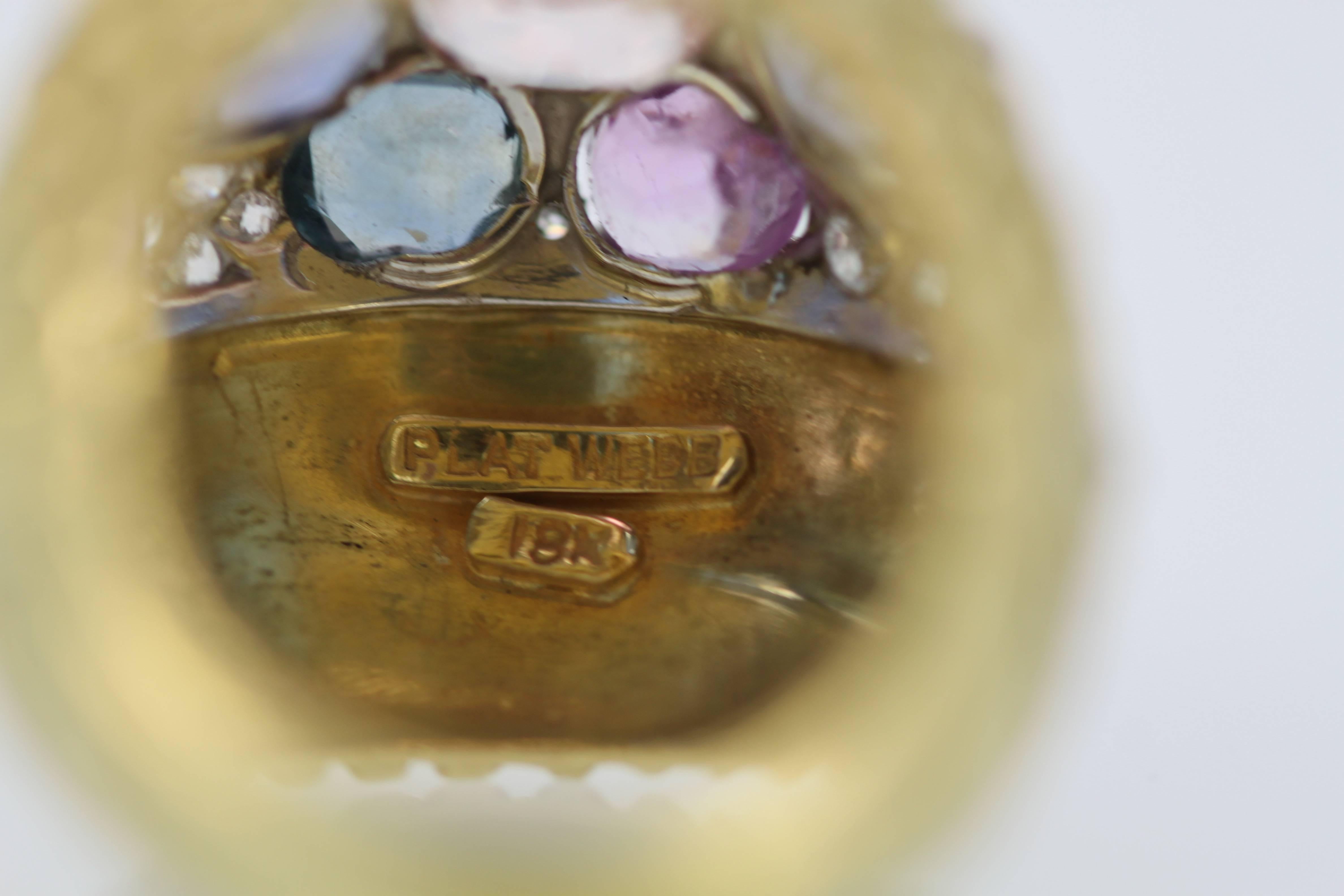 Women's David Webb Fancy Sapphire Bombe Ring 6.55 Carat 18 Karat Platinum For Sale