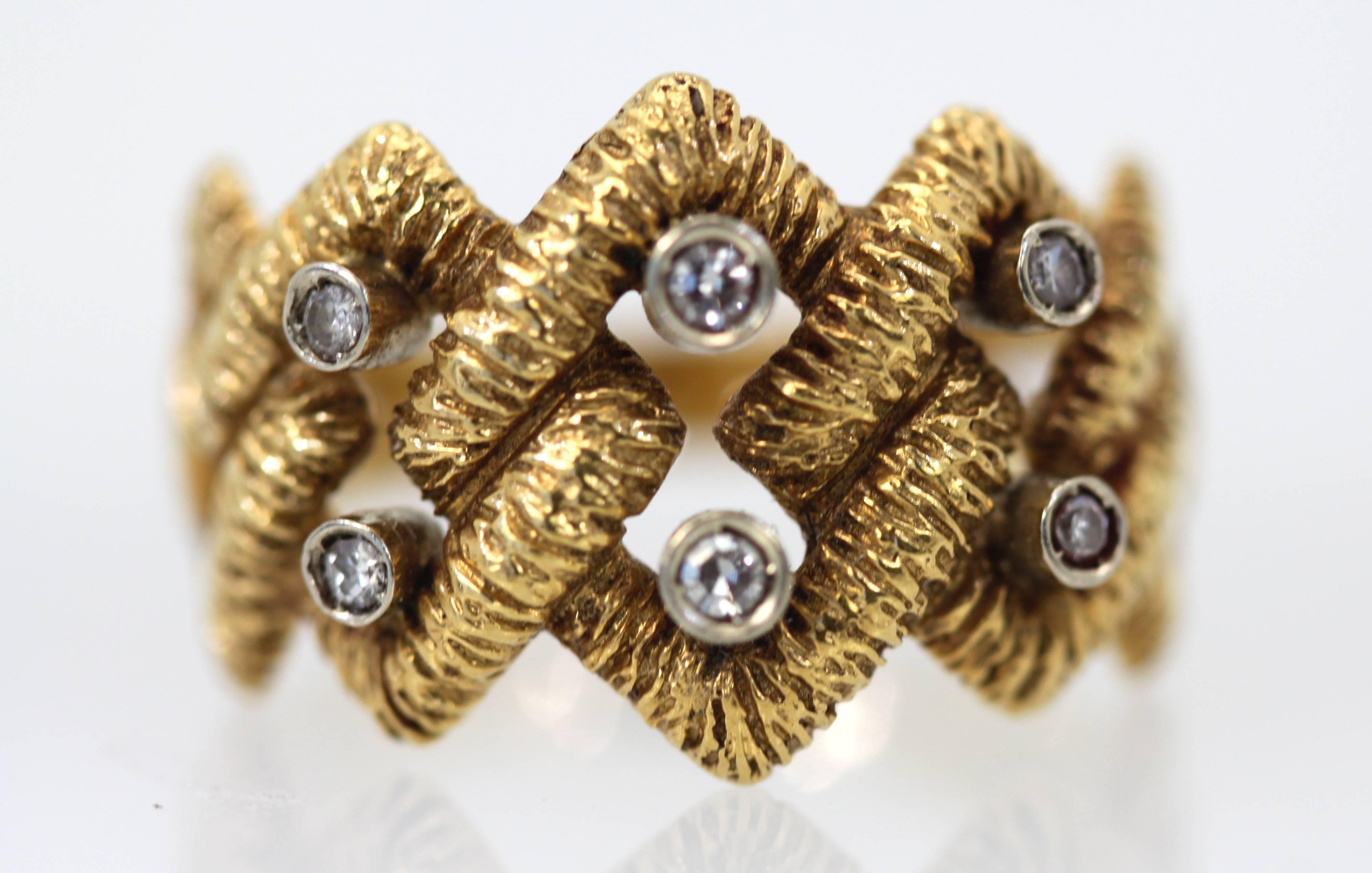 Artist Buccellati Textured Braided Ring 18 Karat Diamonds