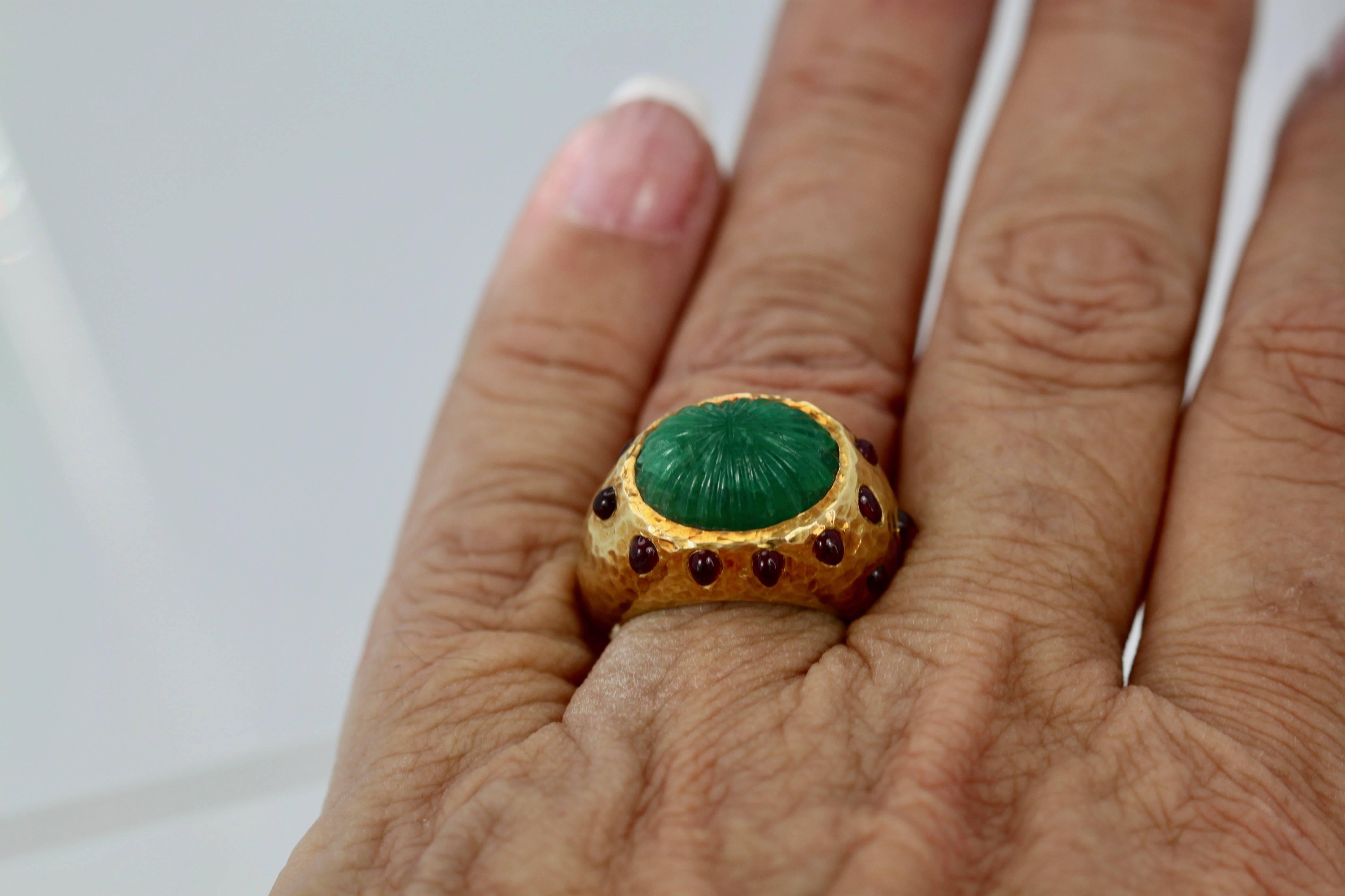 Anglo-Indian David Webb Emerald Ruby Bombe Ring