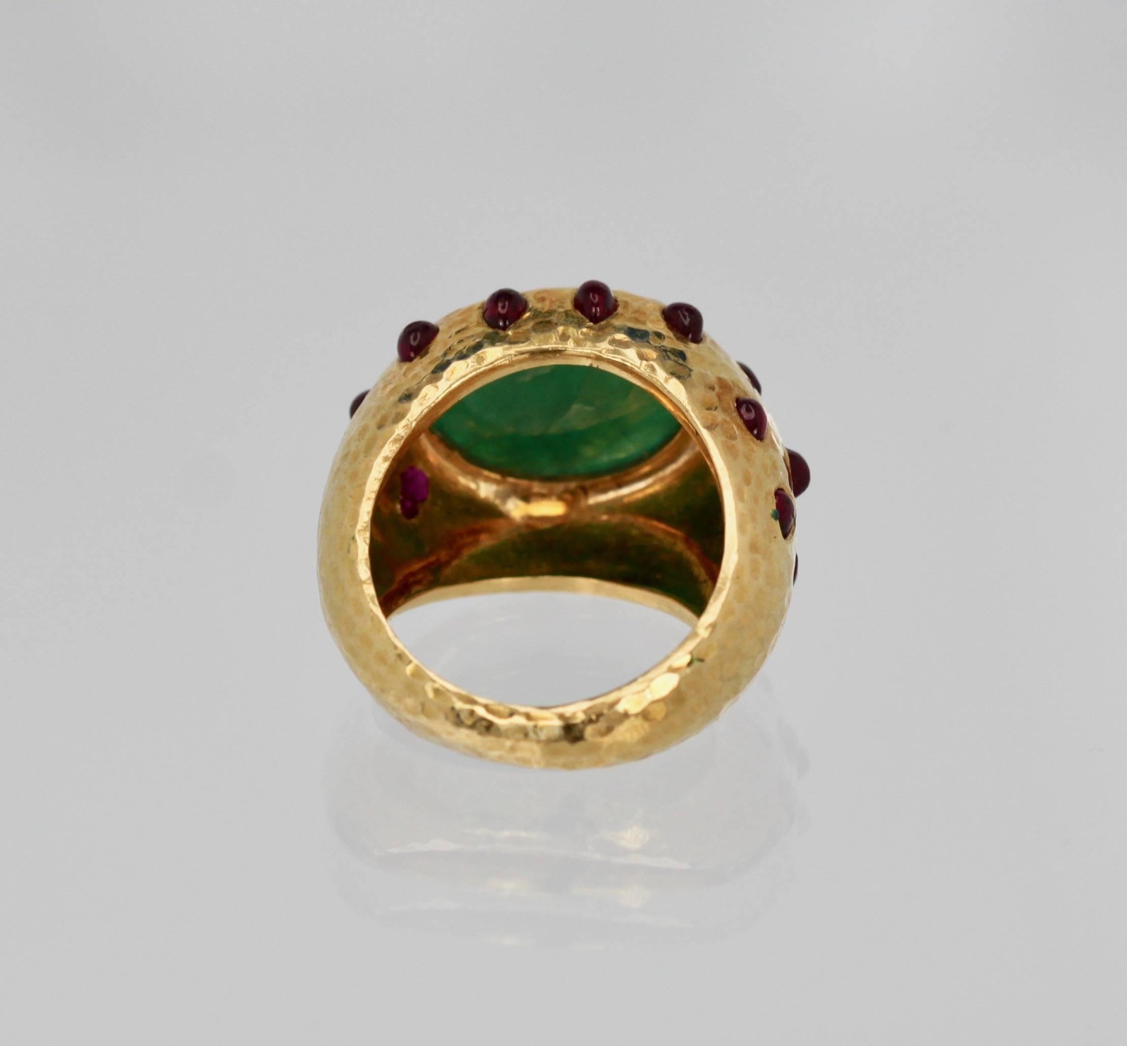 David Webb Emerald Ruby Bombe Ring In Good Condition In North Hollywood, CA
