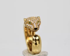 Cartier Diamond Head Panthere Ring Emerald Eye Onyx Nose 18 Karat Gold
