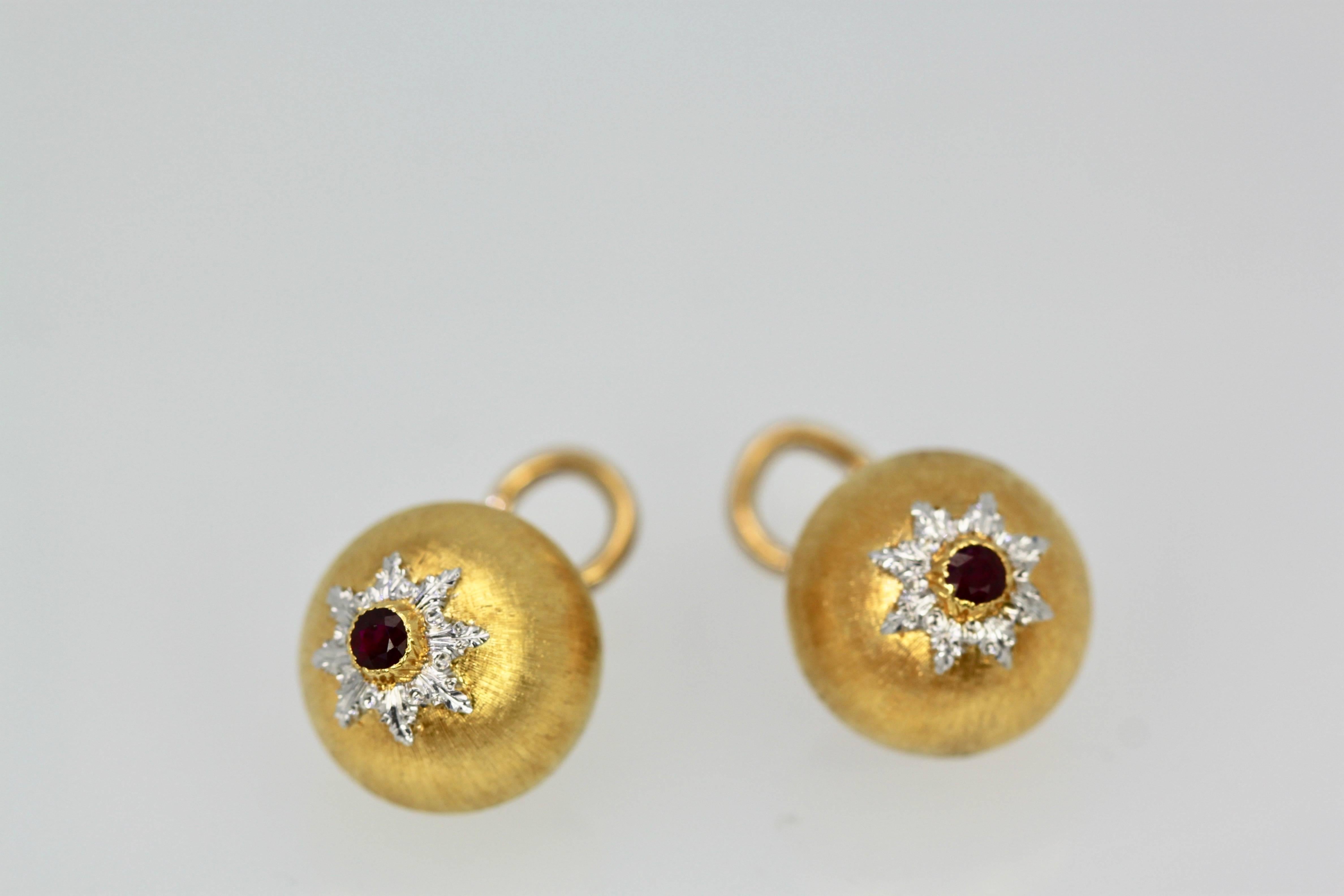 Buccellati 18 Karat Gold Platinum Ruby Earrings In Excellent Condition In North Hollywood, CA