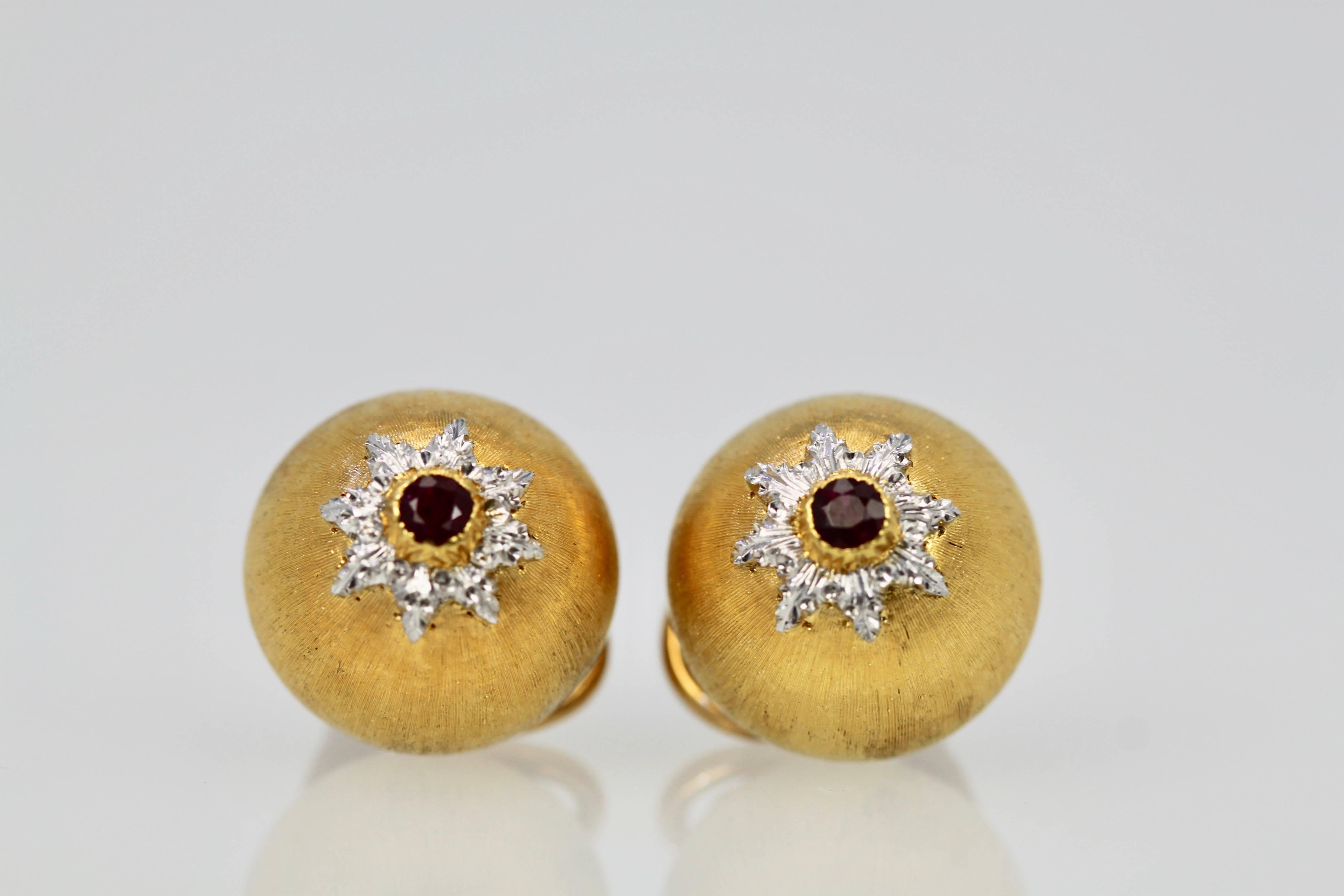 Women's Buccellati 18 Karat Gold Platinum Ruby Earrings
