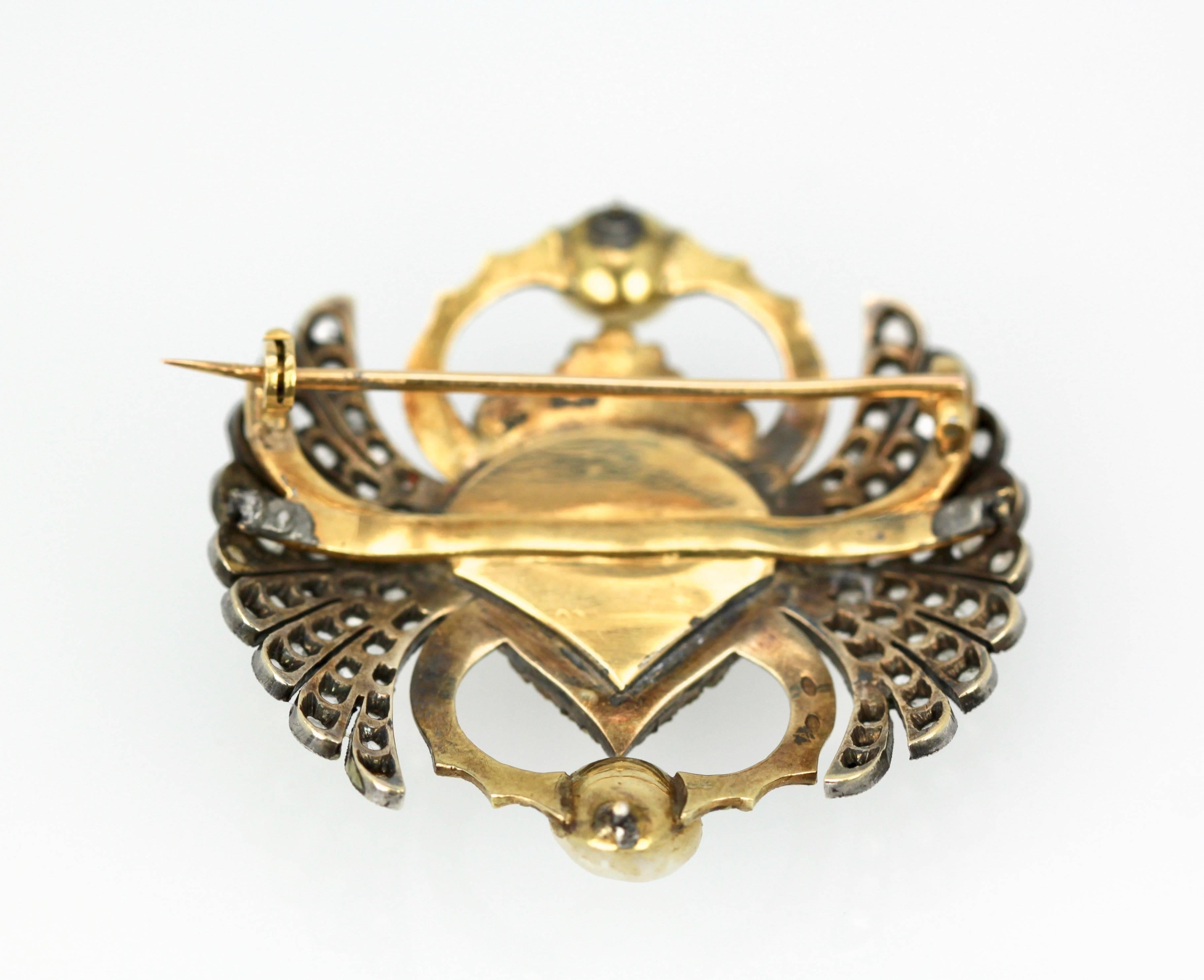 Antique French Diamond Emerald Sapphire Pearl Scarab Brooch 1