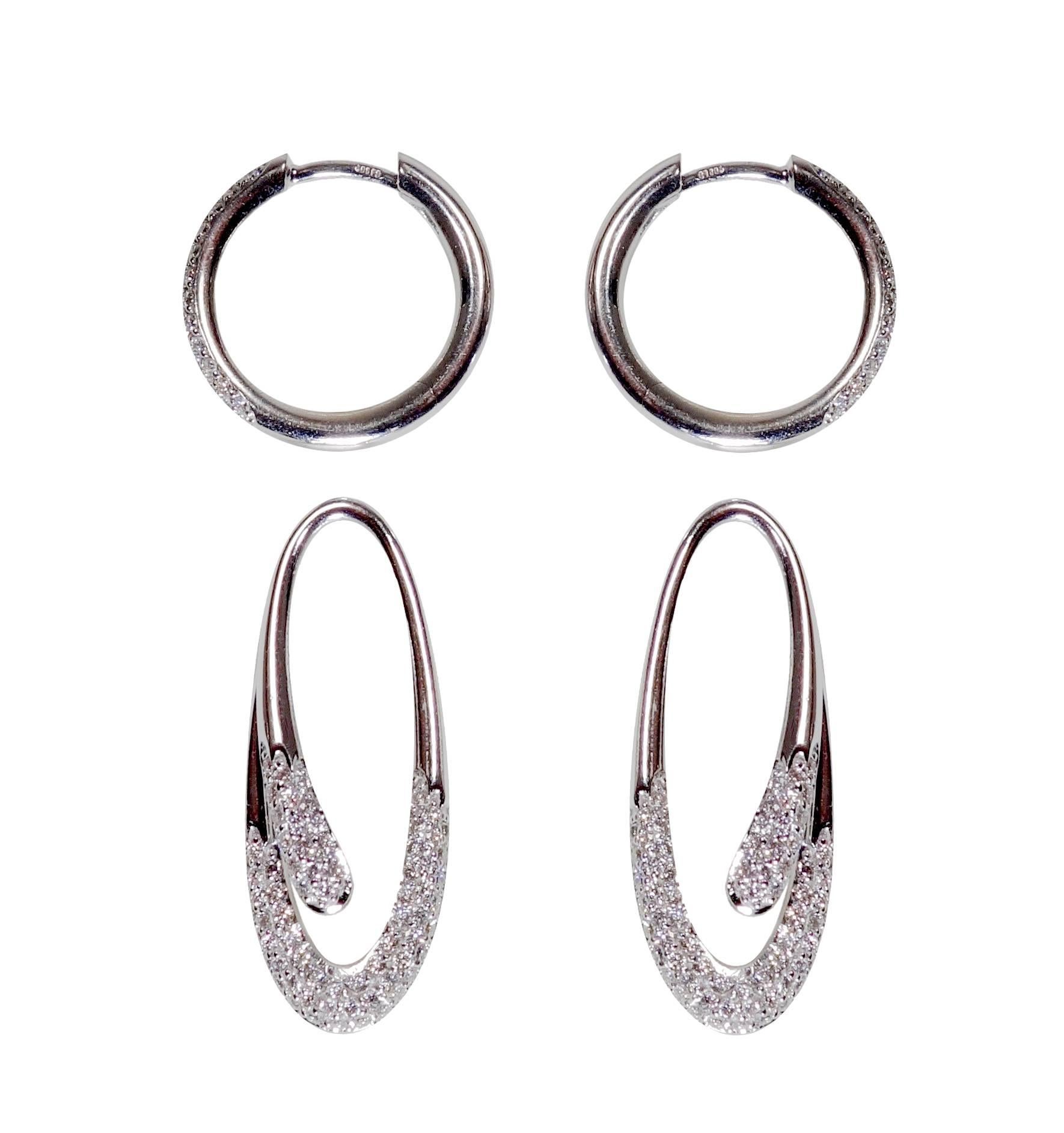 Round Cut 18 Karat White Gold Diamond Earrings with Detachable Drop For Sale