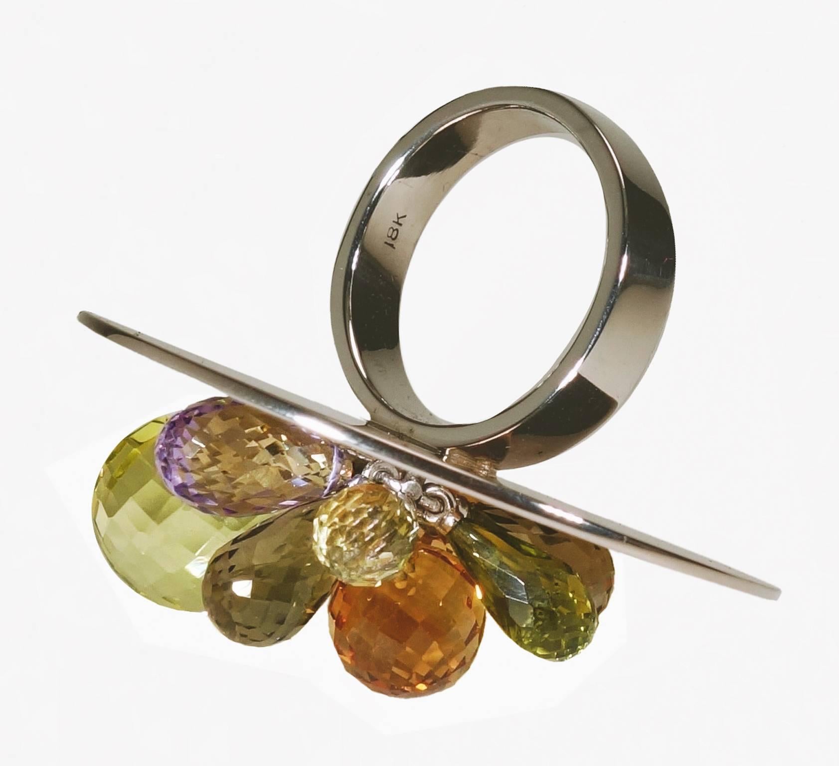 Modern 18 Karat Gold Cocktail Ring with Multi-Color Stones For Sale
